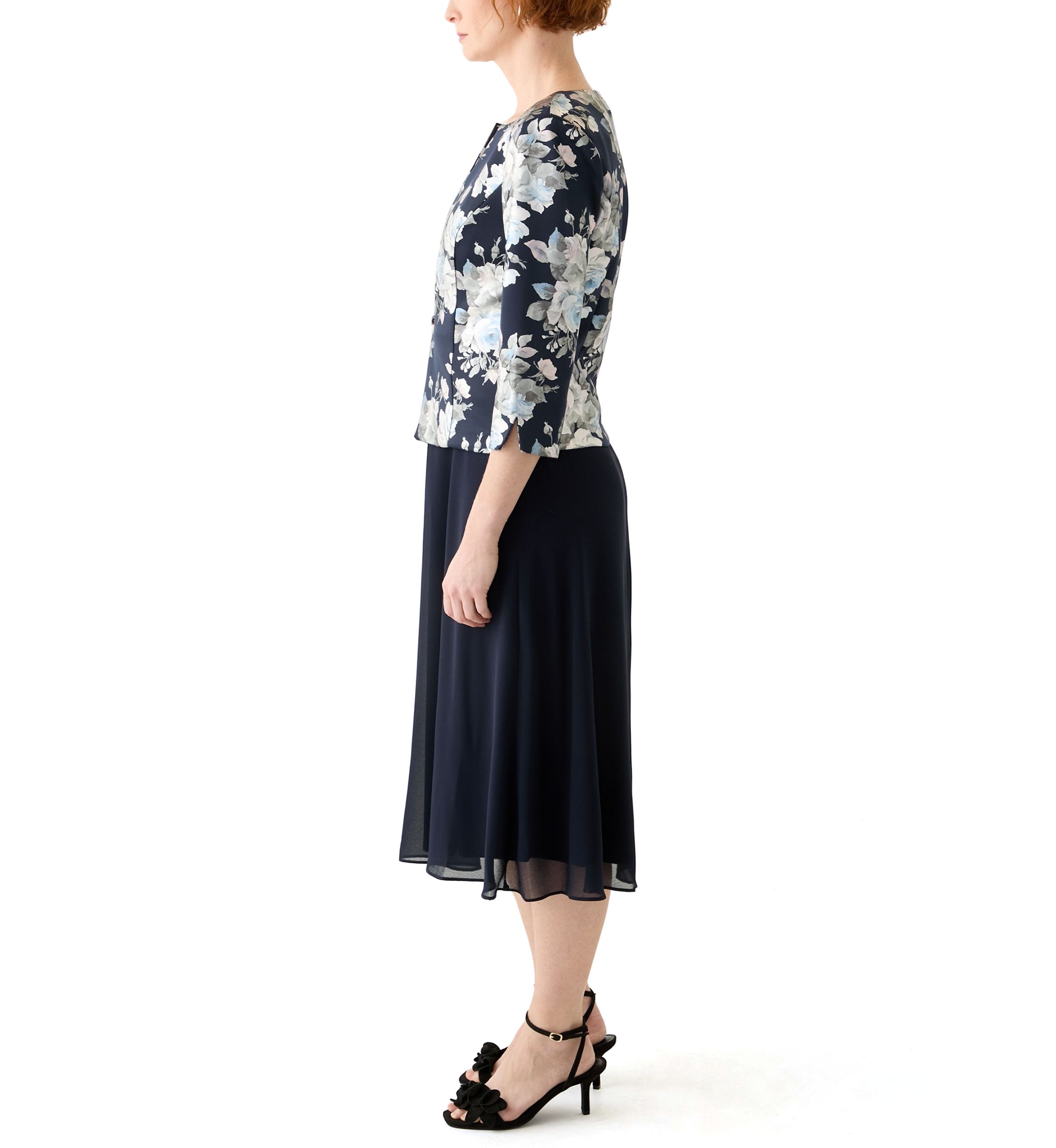Womens Floral Printed A-Line Jacket Dress
