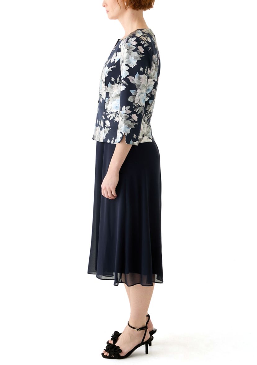 Womens Floral Printed A-Line Jacket Dress