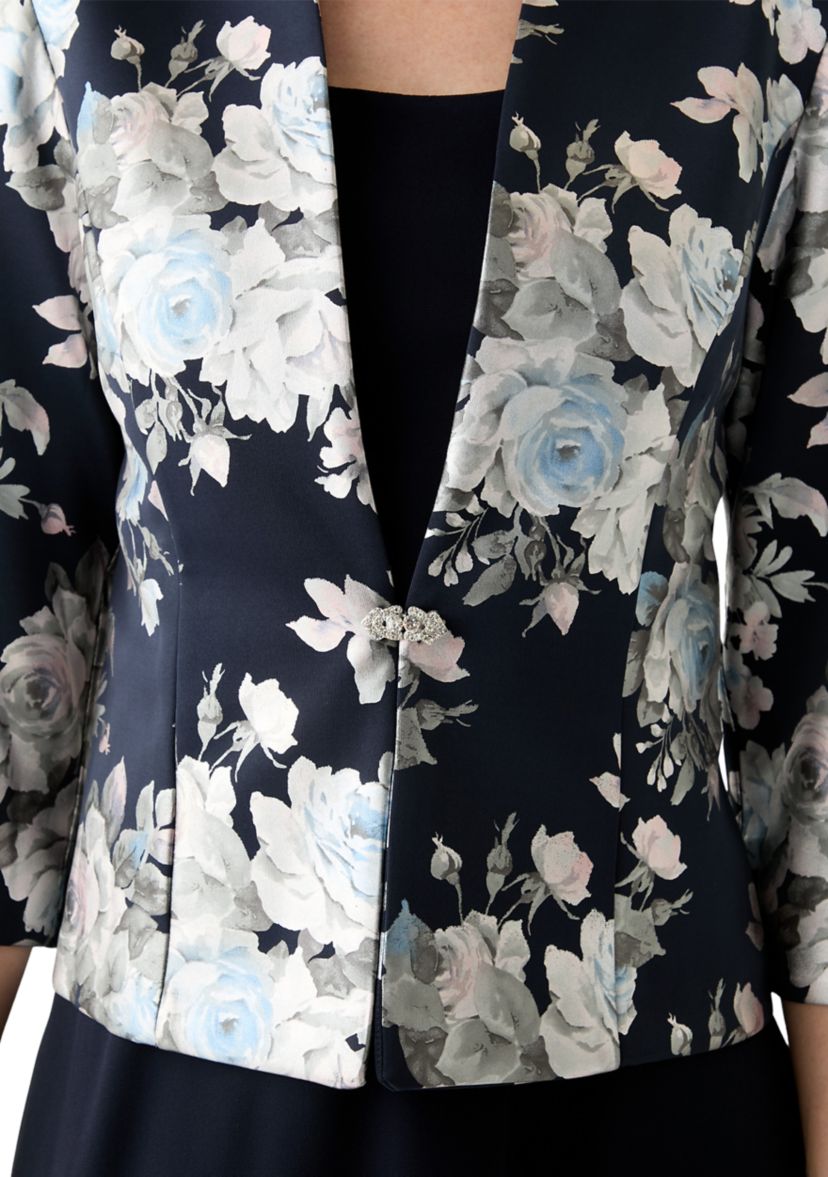 Womens Floral Printed A-Line Jacket Dress