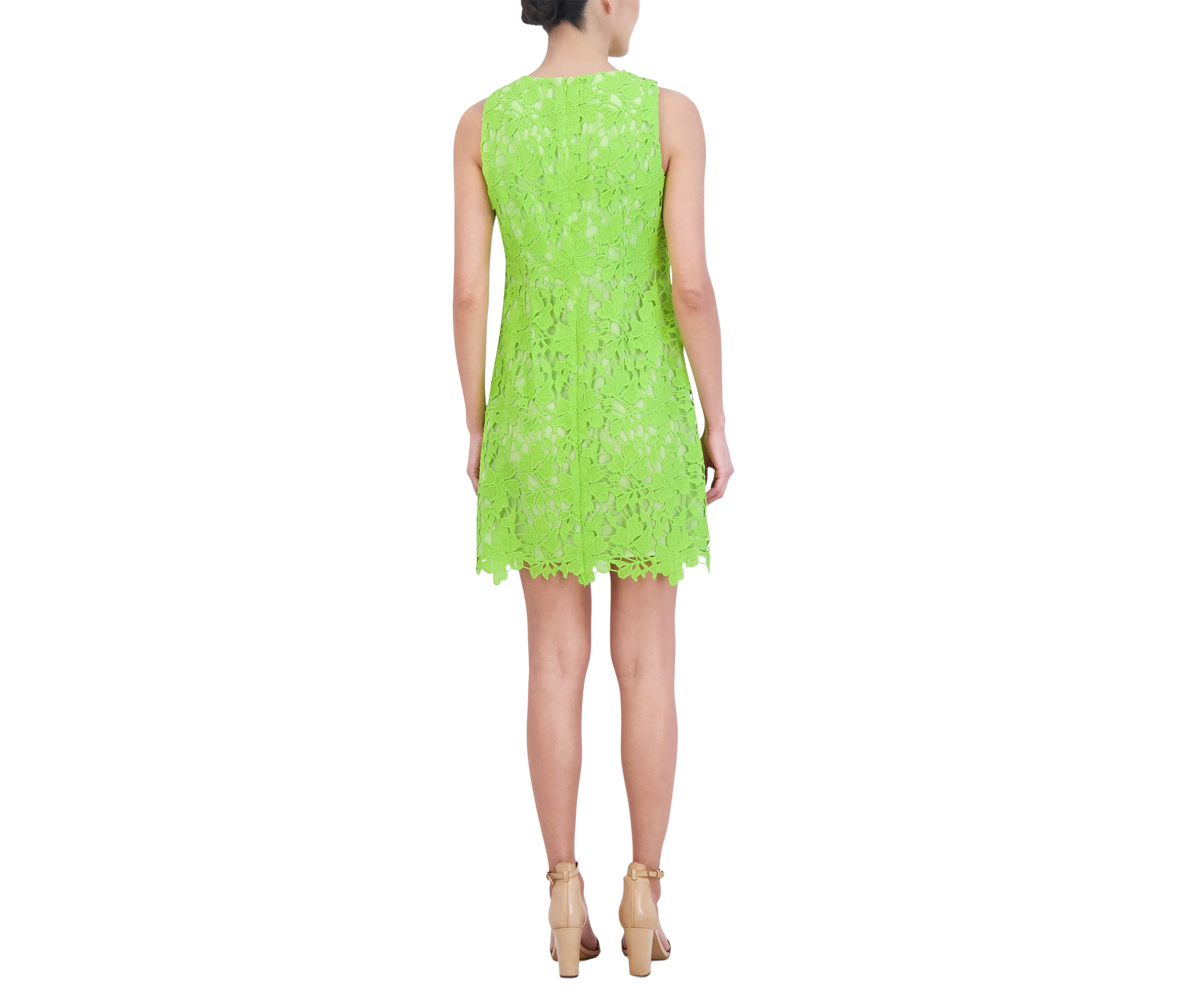 Womens Sleeveless Crew Neck Solid Lace Sheath Dress