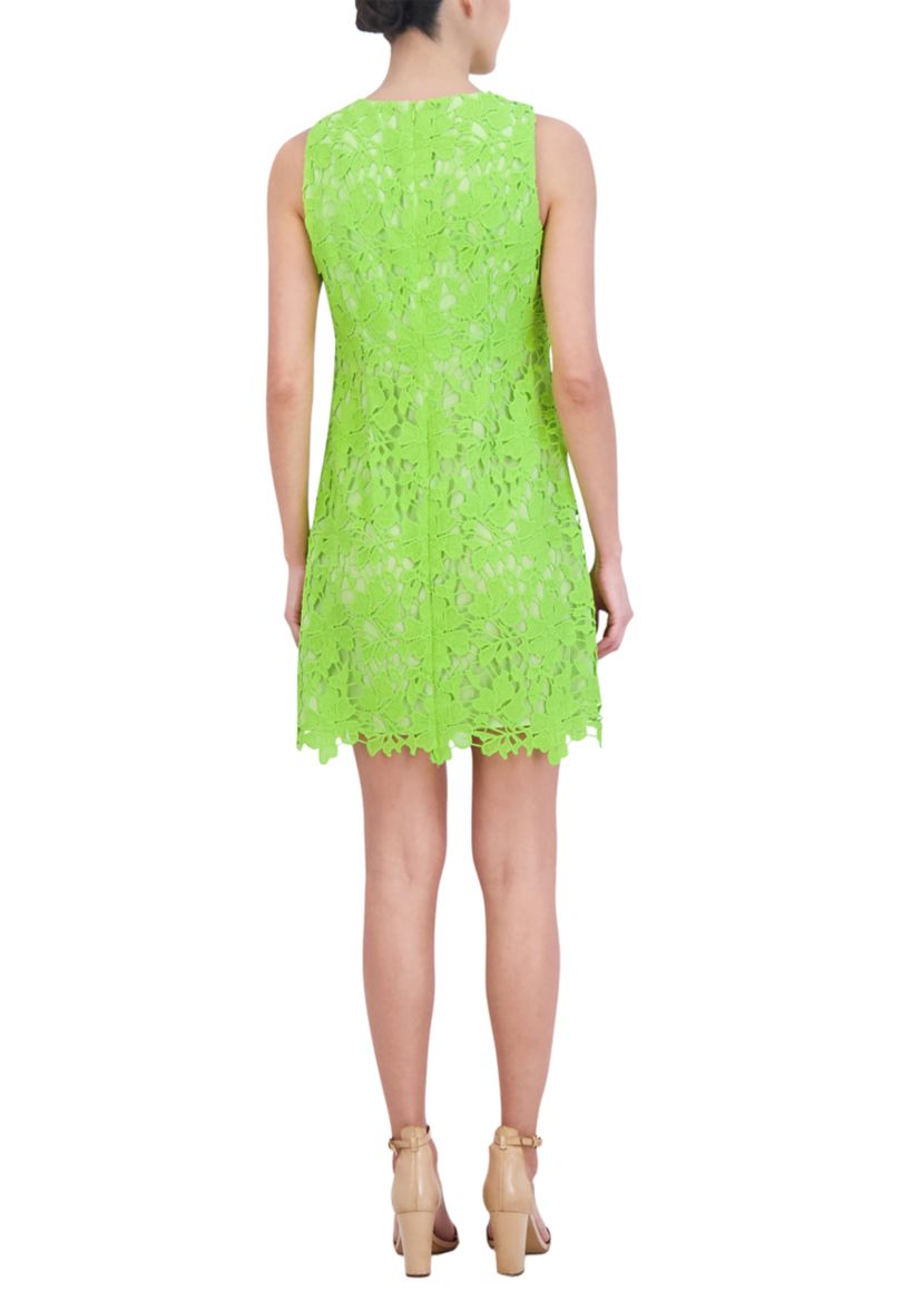 Womens Sleeveless Crew Neck Solid Lace Sheath Dress
