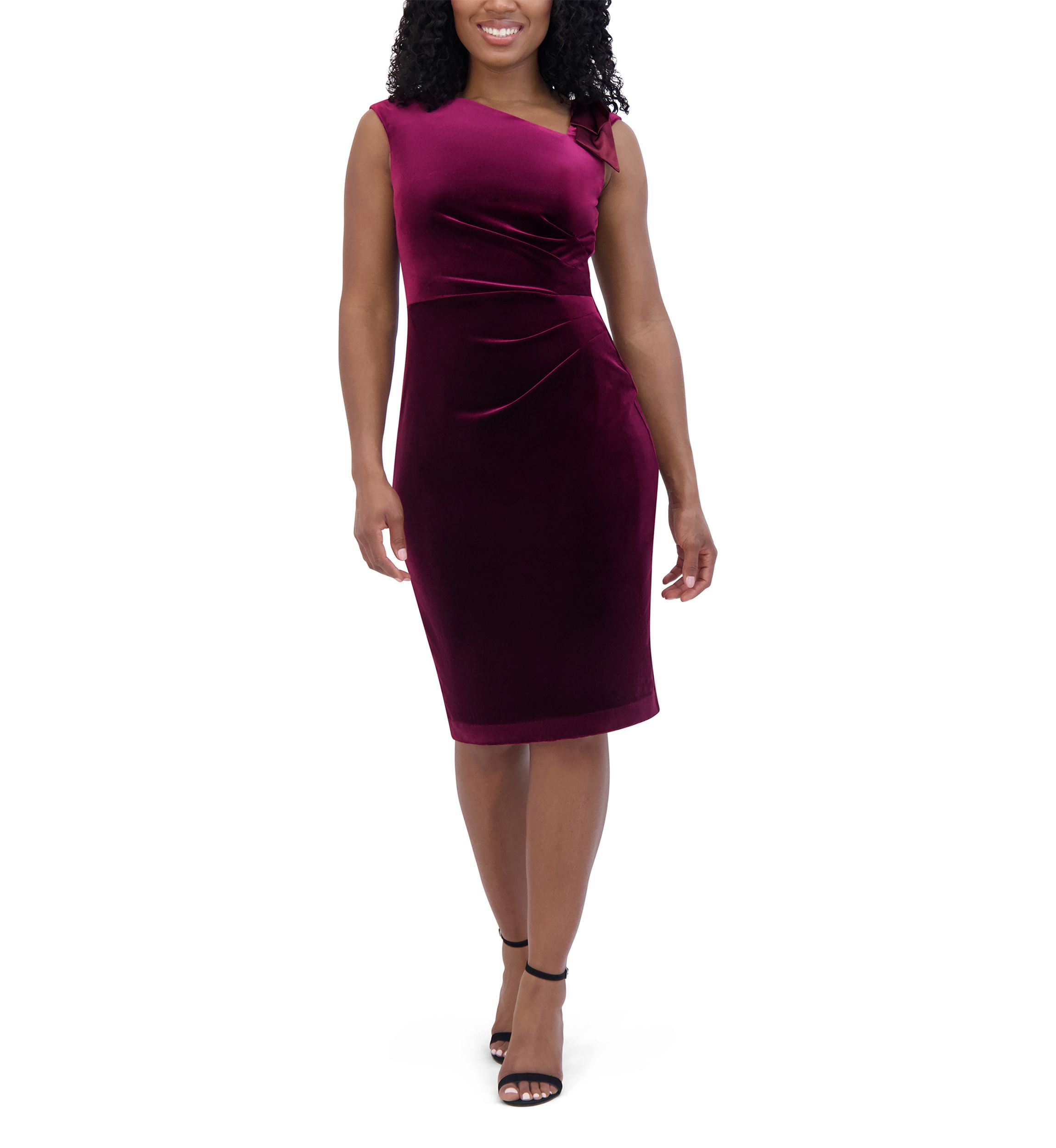 Womens Sleeveless Asymmetrical Neck Solid Velvet Slim Dress