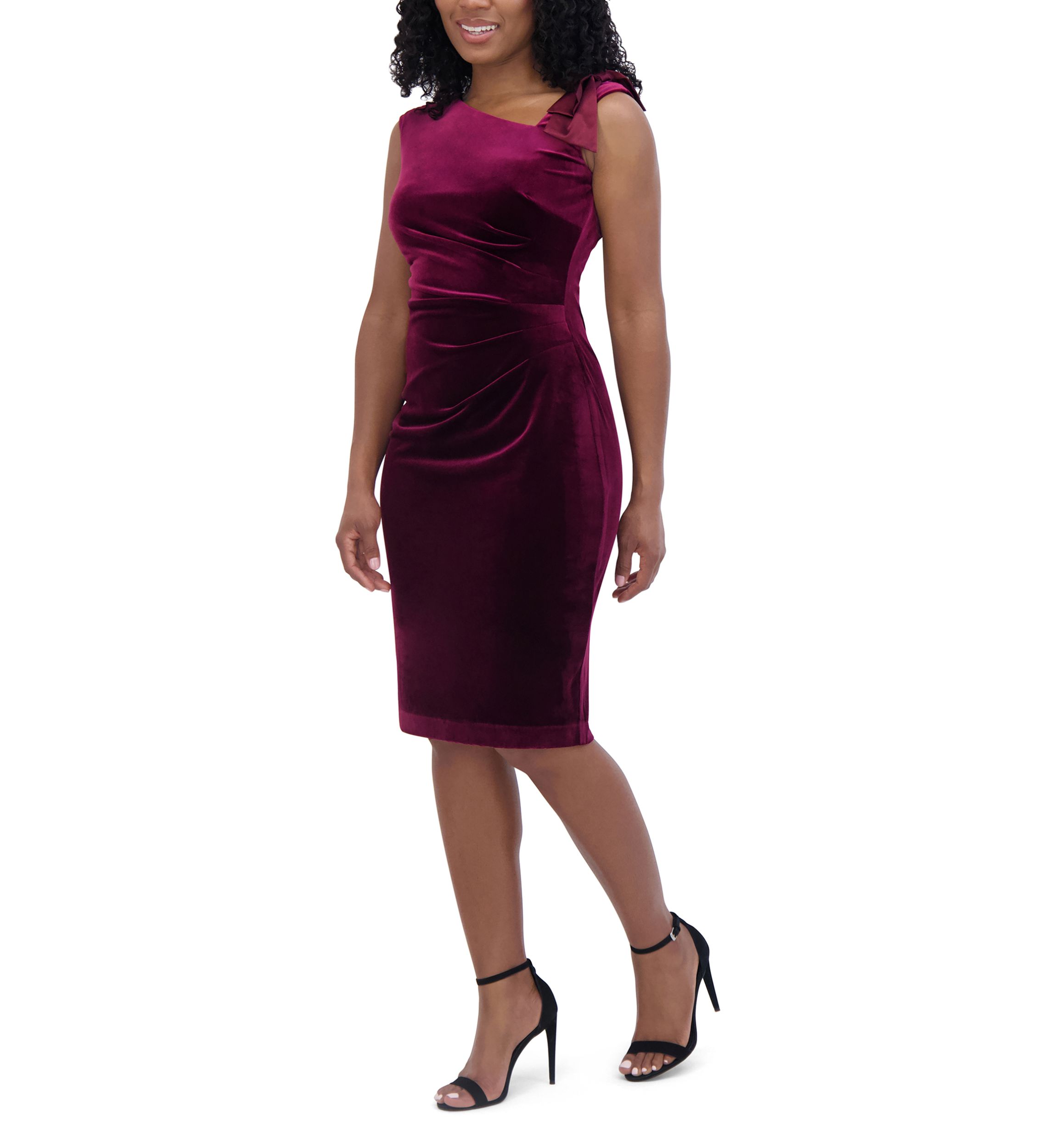 Womens Sleeveless Asymmetrical Neck Solid Velvet Slim Dress