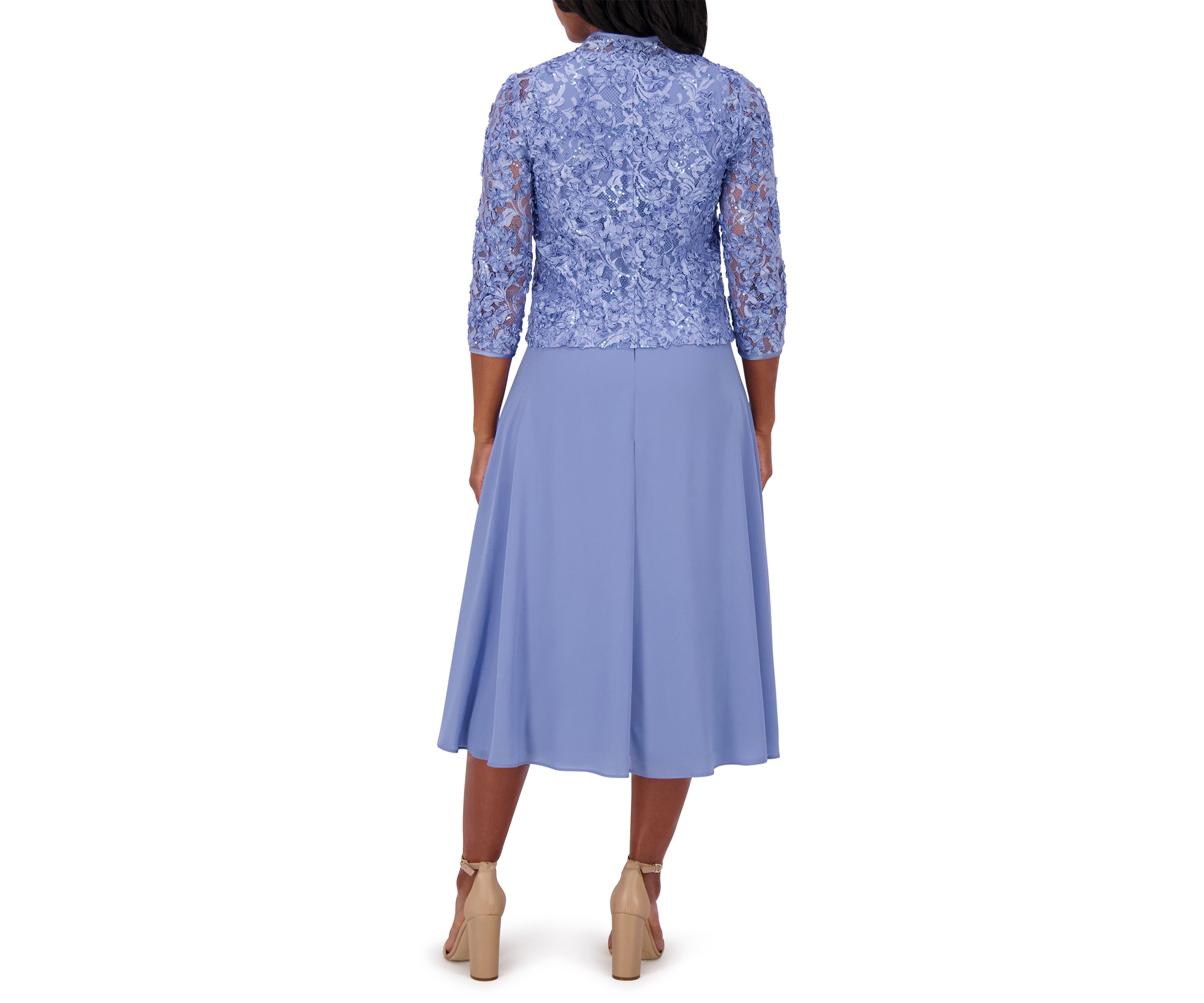 Womens 3/4 Sleeve Crew Neck Solid Jacket Dress
