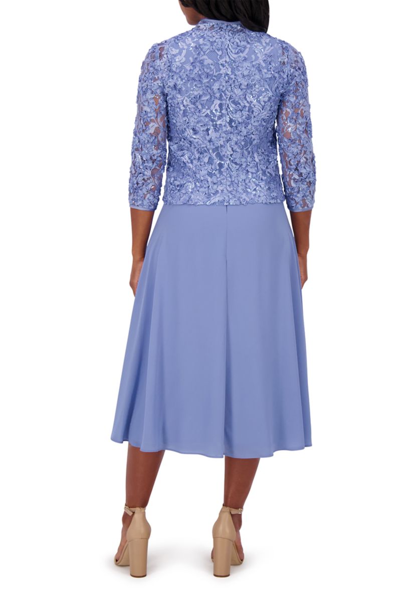 Womens 3/4 Sleeve Crew Neck Solid Jacket Dress