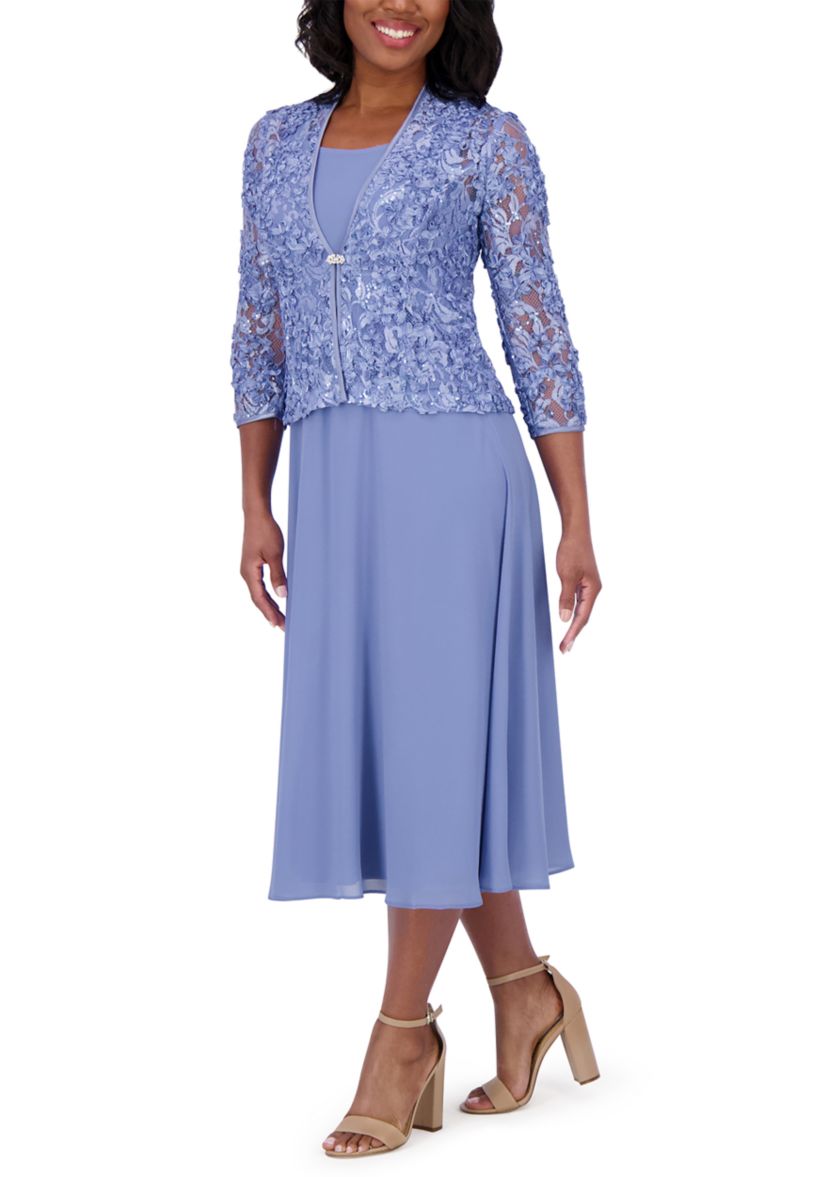 Womens 3/4 Sleeve Crew Neck Solid Jacket Dress