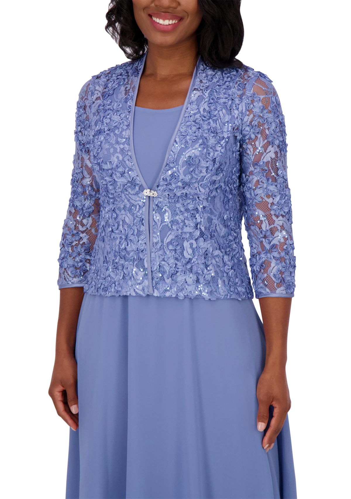Womens 3/4 Sleeve Crew Neck Solid Jacket Dress