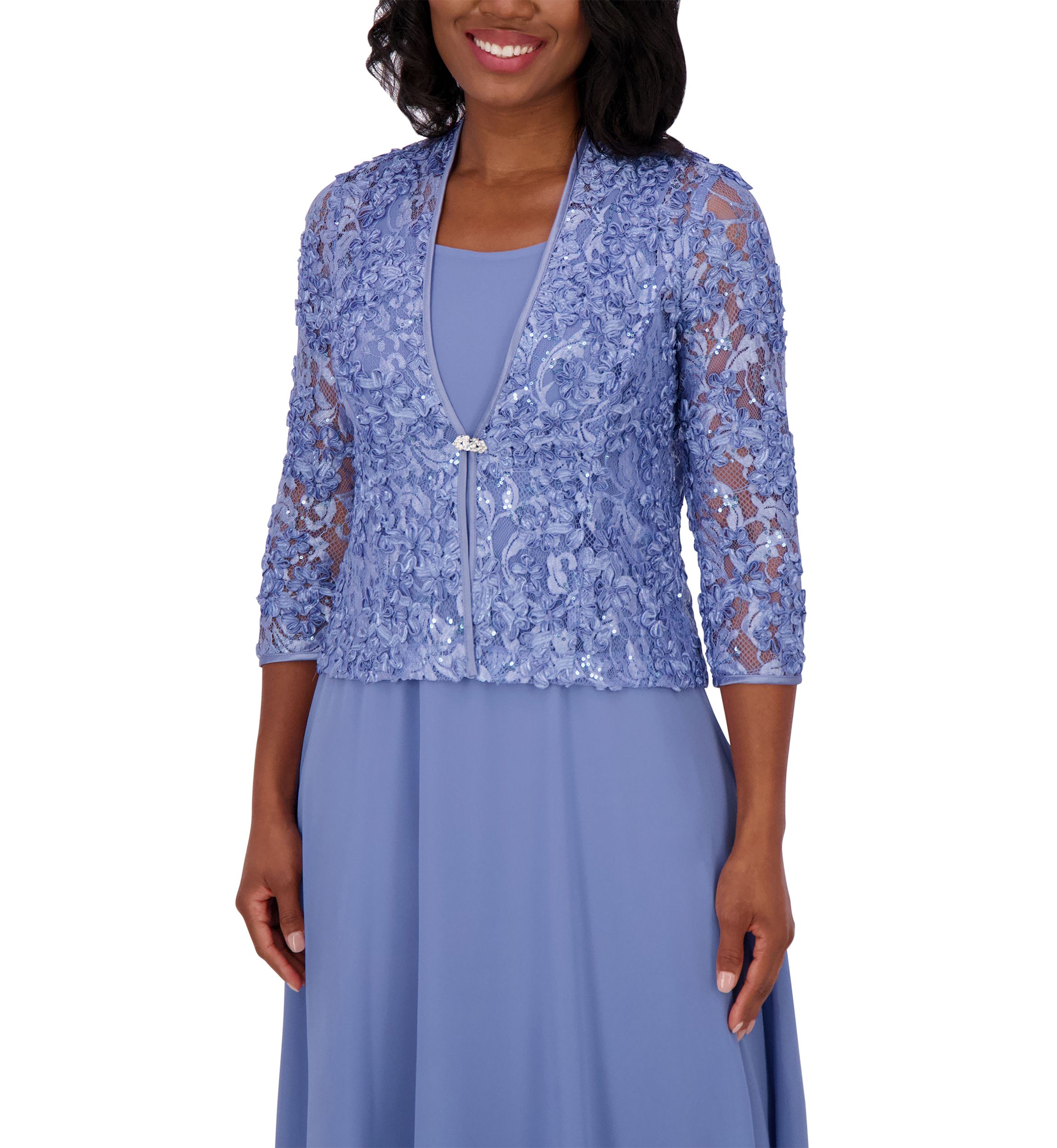 Womens 3/4 Sleeve Crew Neck Solid Jacket Dress