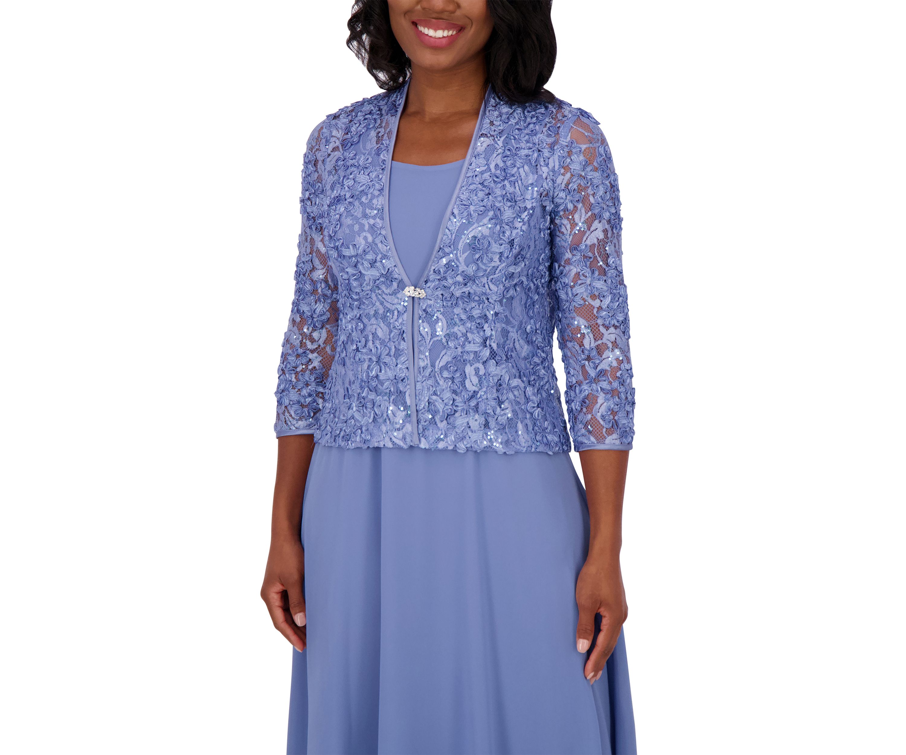 Womens 3/4 Sleeve Crew Neck Solid Jacket Dress