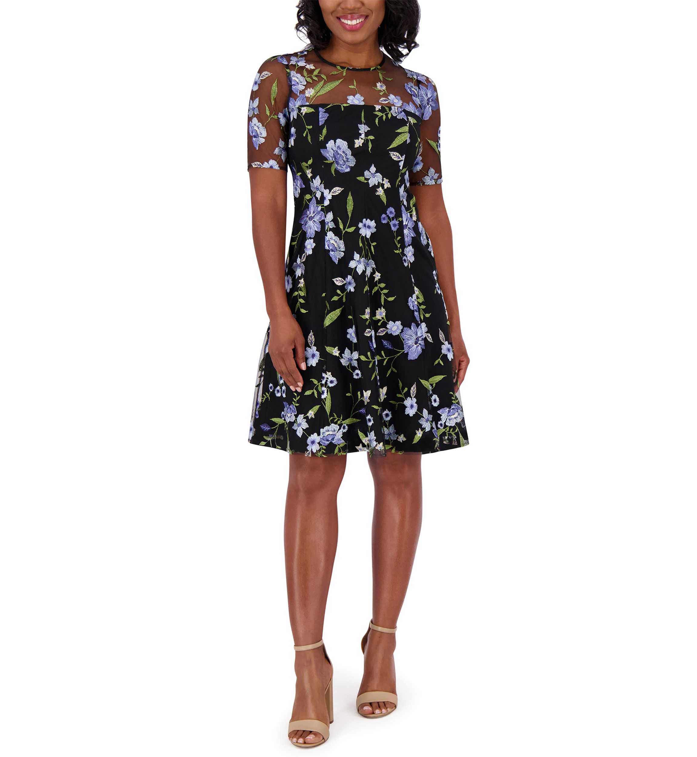 Womens Short Sleeve Crew Neck Floral Print Dress
