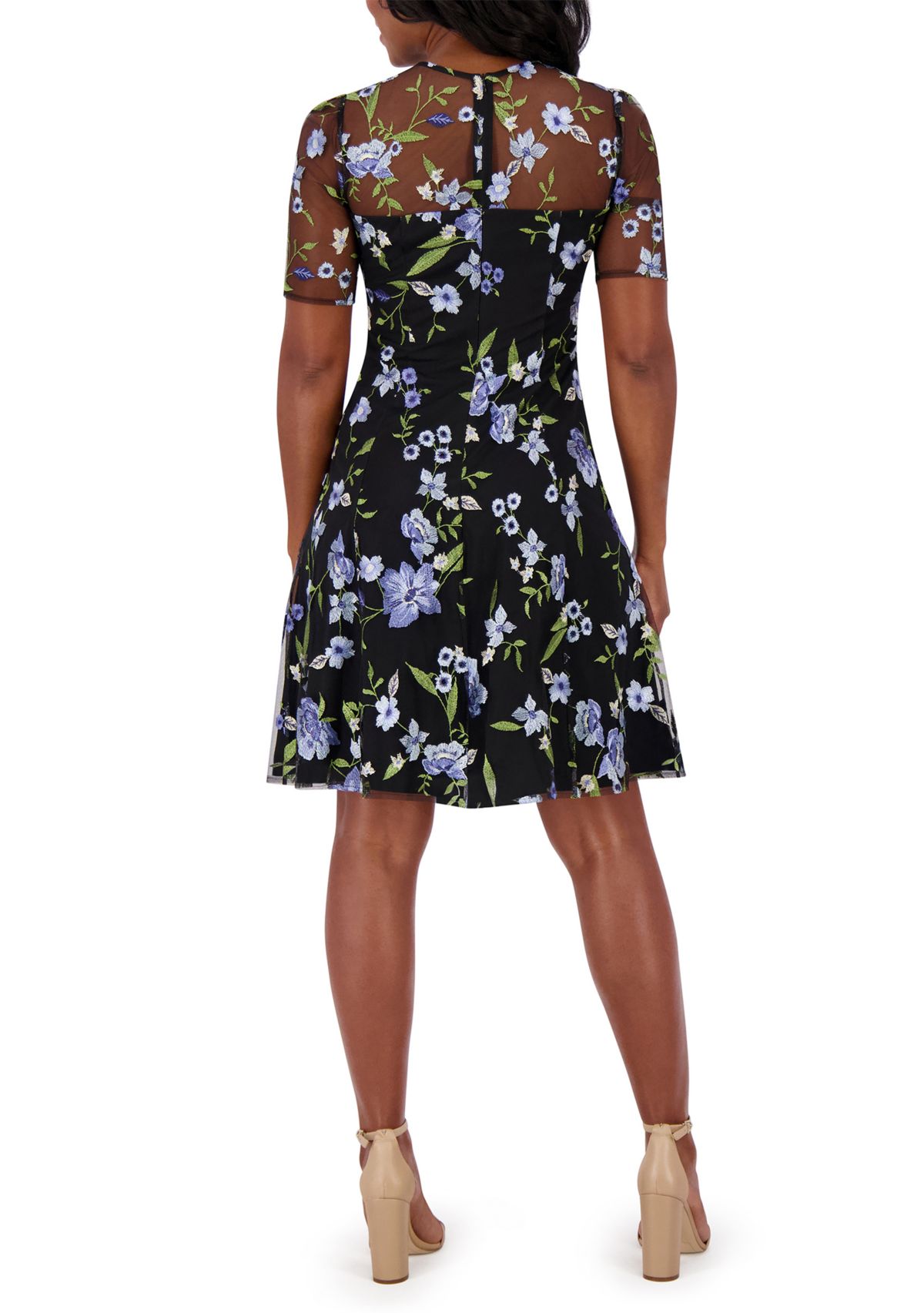 Womens Short Sleeve Crew Neck Floral Print Dress