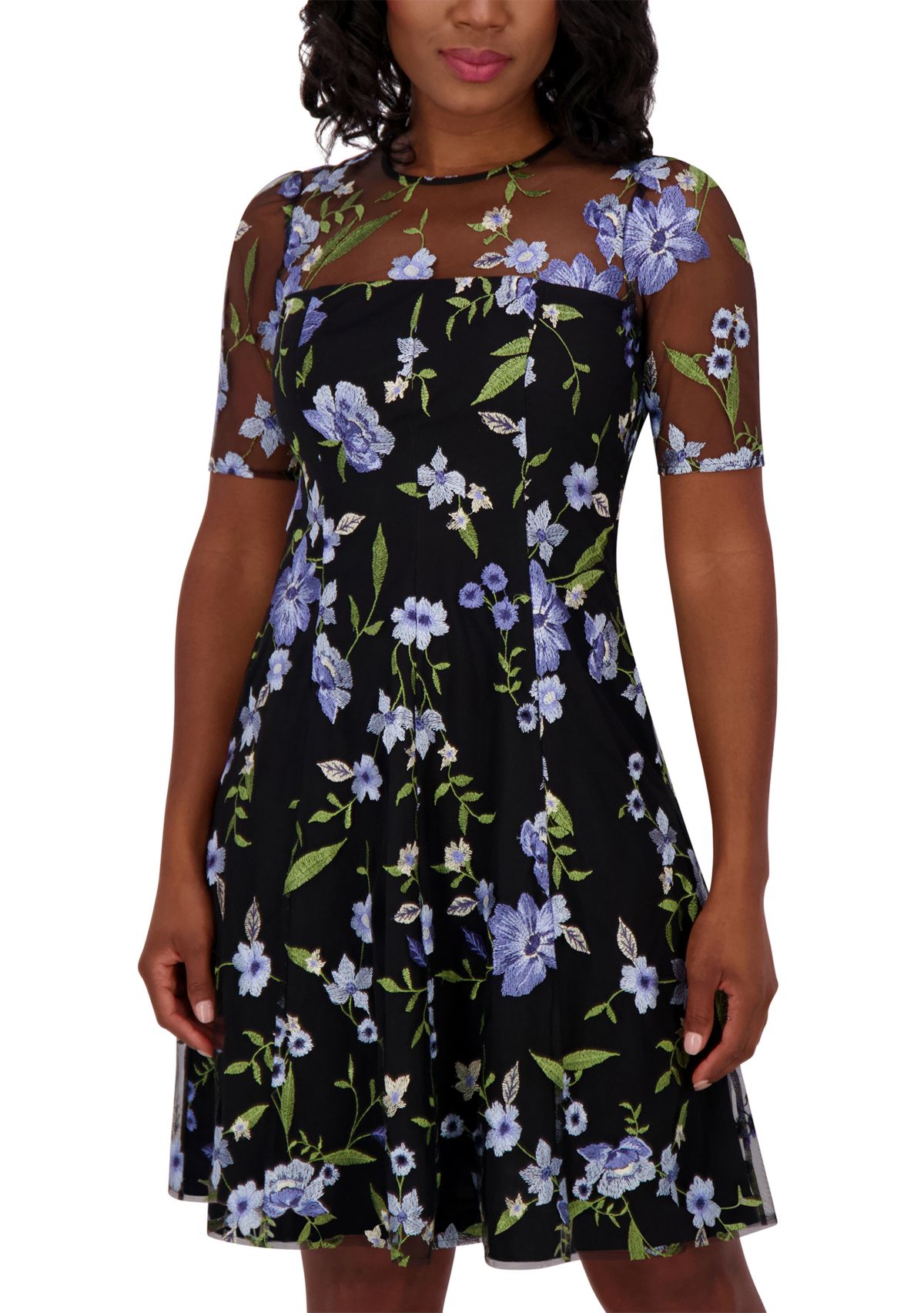 Womens Short Sleeve Crew Neck Floral Print Dress