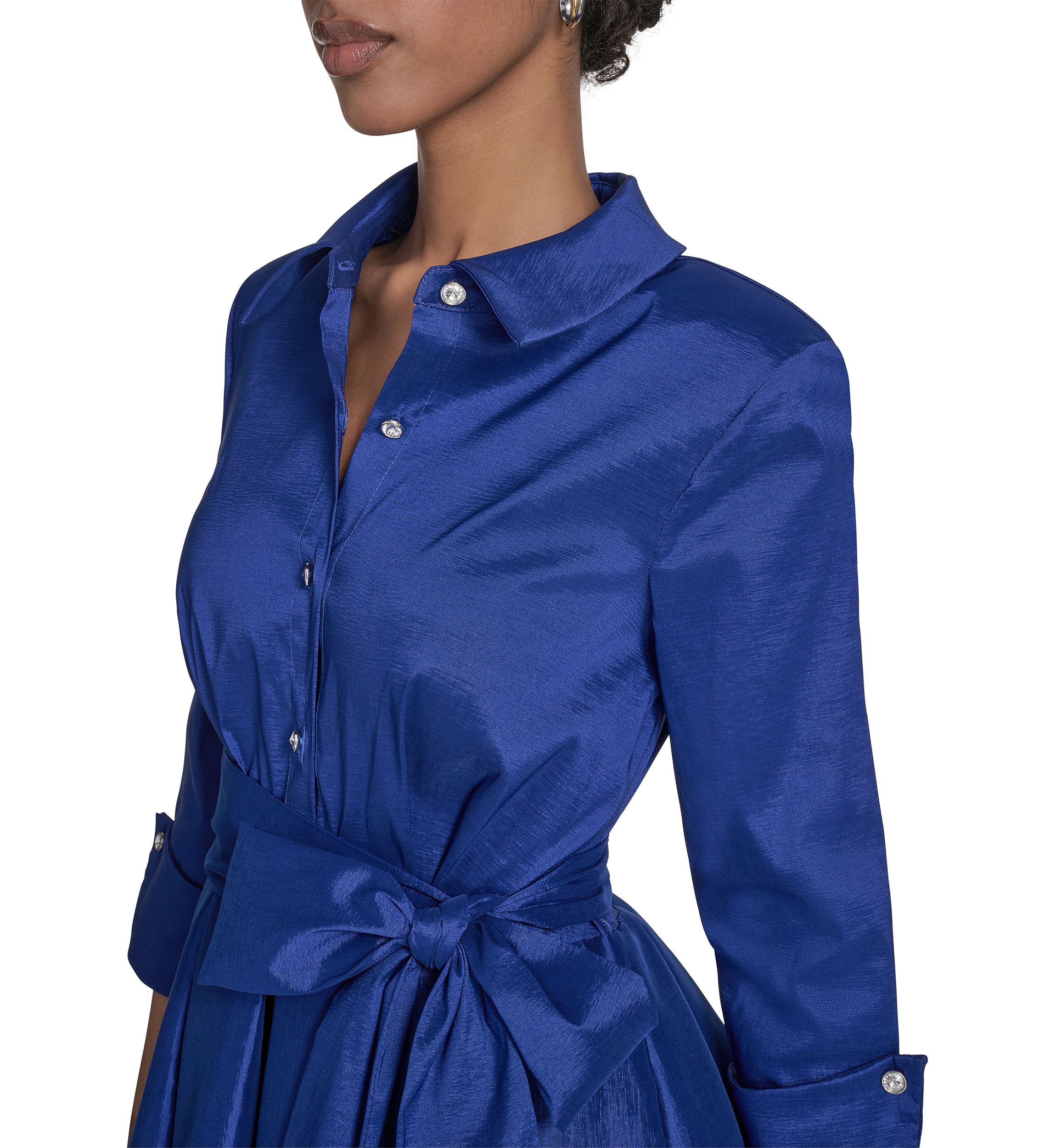 Womens 3/4 Sleeve Collar Neck Tie Waist A-Line Dress