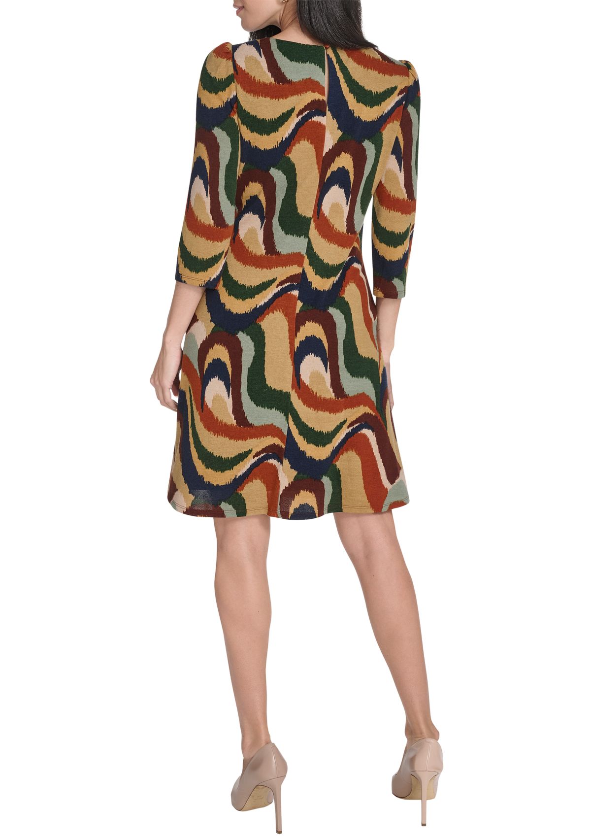 Womens Crew Neck Abstract Print Hacci A-Line Mini Dress