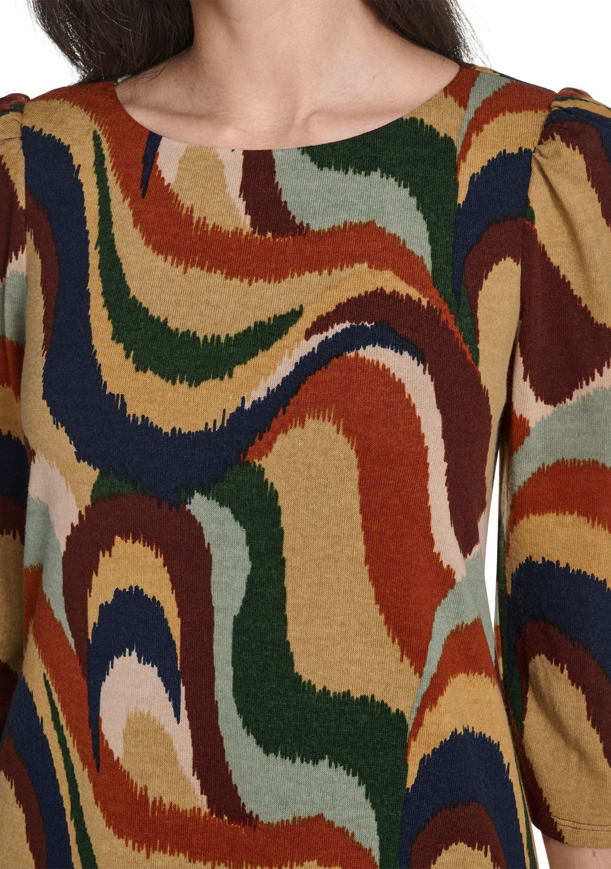 Womens Crew Neck Abstract Print Hacci A-Line Mini Dress