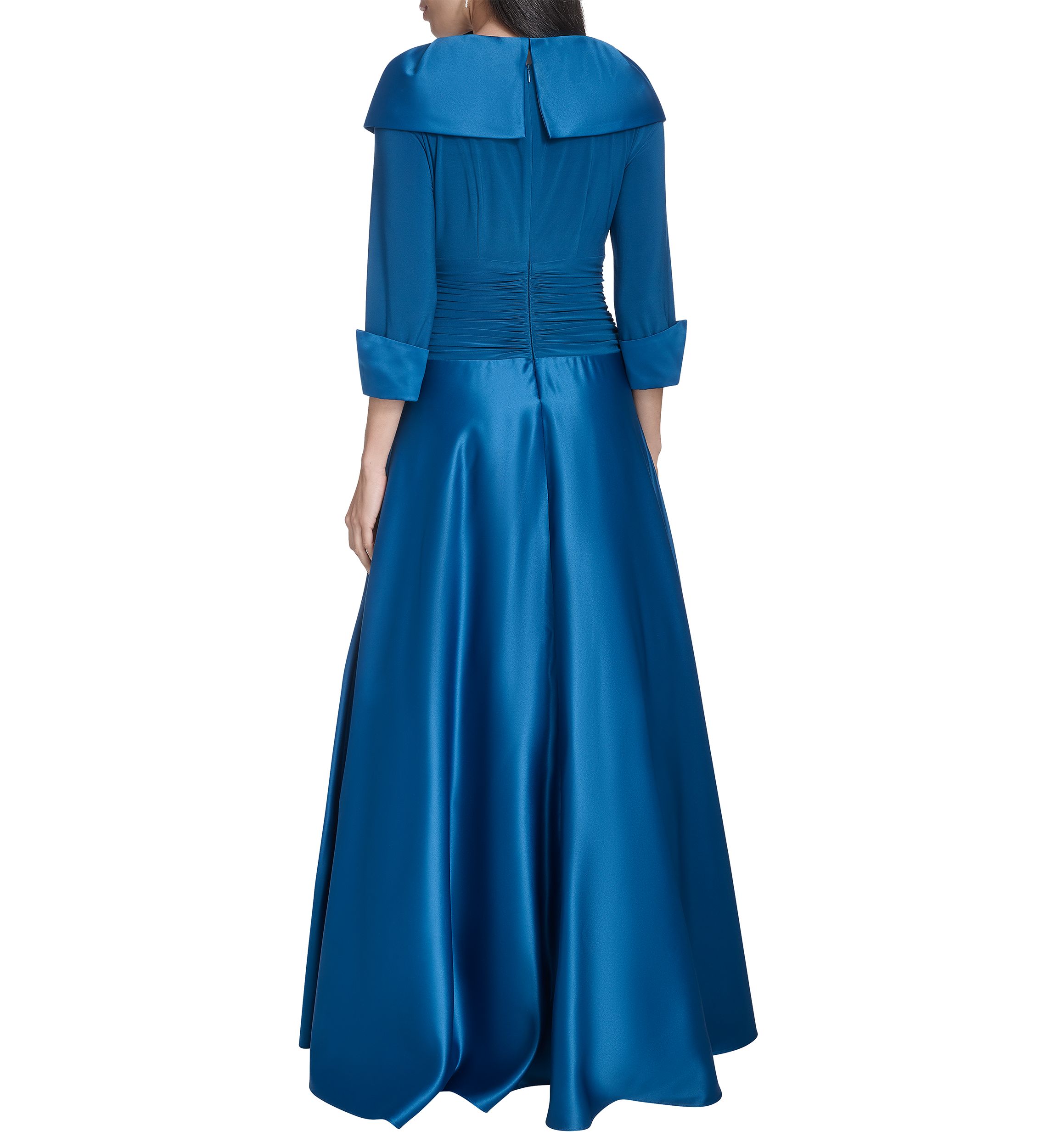 Womens 3/4 Sleeve V-Neck Satin A-Line Dress