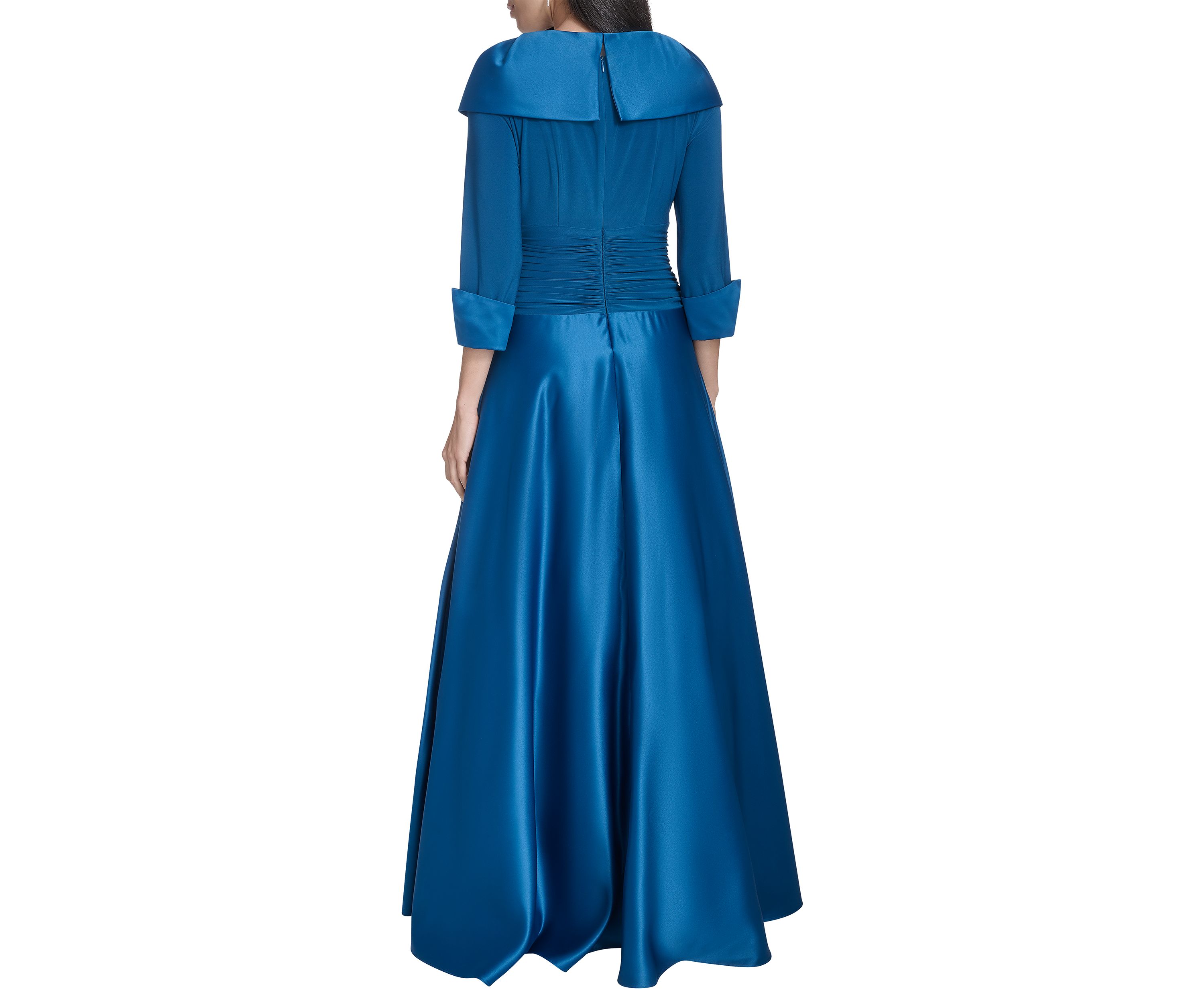 Womens 3/4 Sleeve V-Neck Satin A-Line Dress