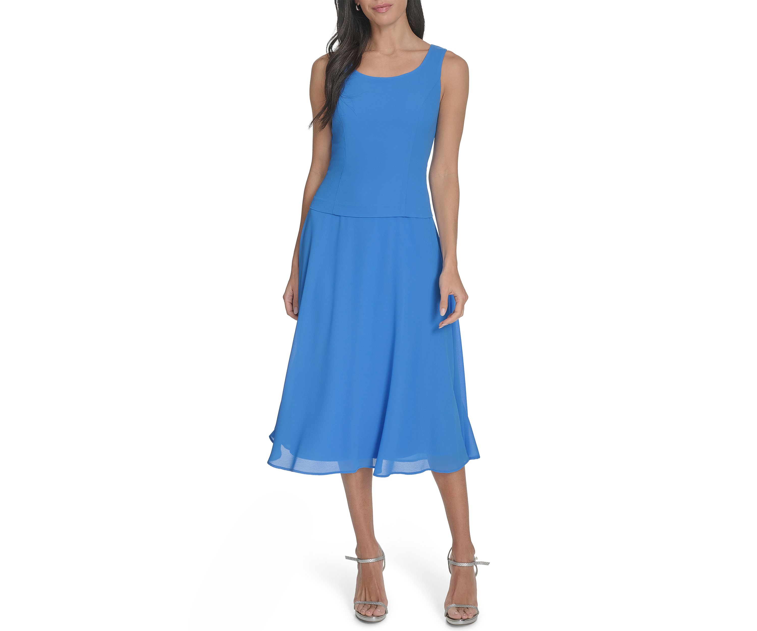 Womens 3/4 Sleeve Solid Chiffon Jacket Dress