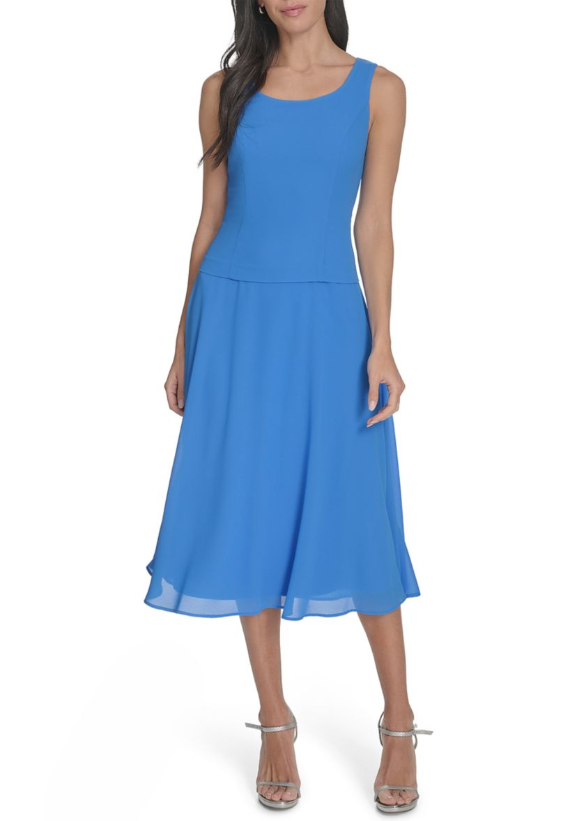 Womens 3/4 Sleeve Solid Chiffon Jacket Dress