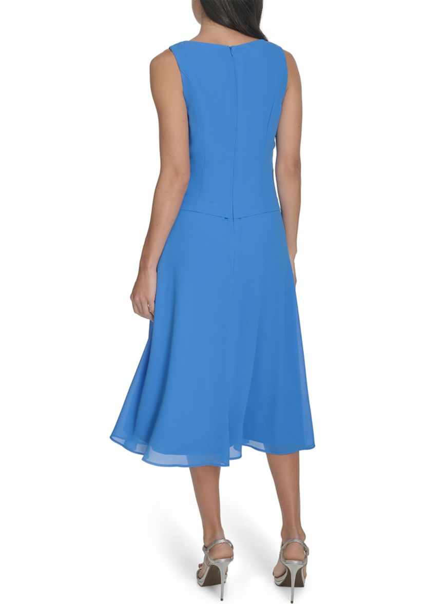 Womens 3/4 Sleeve Solid Chiffon Jacket Dress