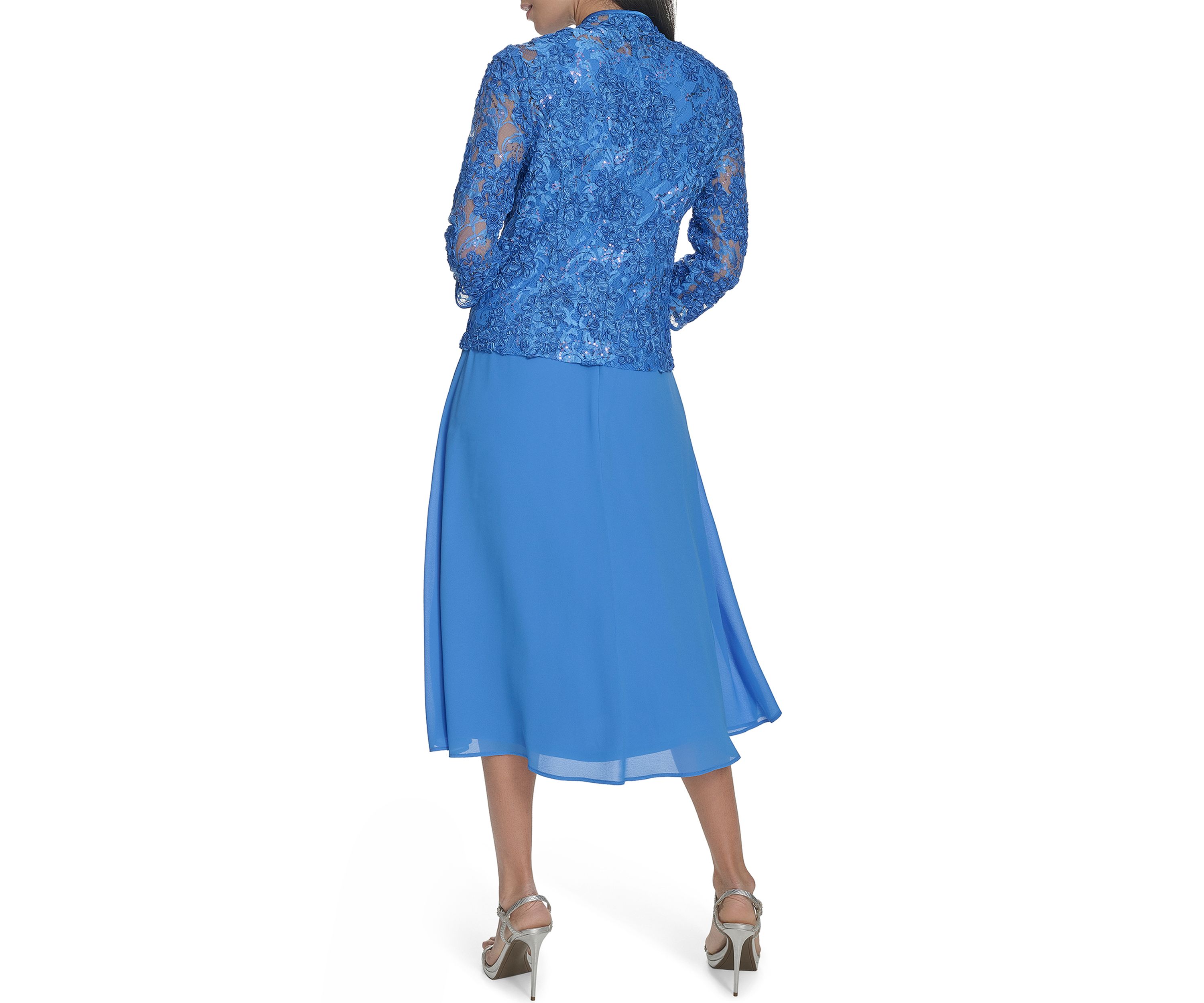 Womens 3/4 Sleeve Solid Chiffon Jacket Dress