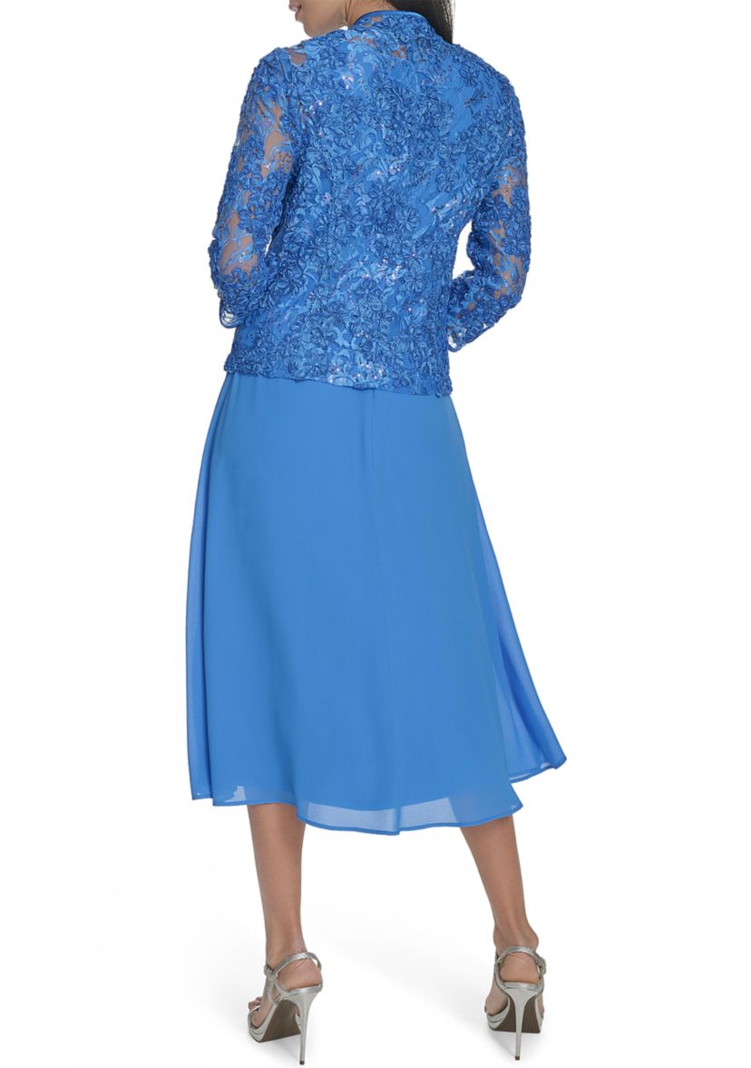 Womens 3/4 Sleeve Solid Chiffon Jacket Dress
