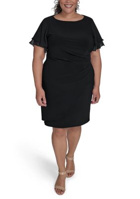 Jessica Howard Women's Plus Size Short Sleeve Shift Dress, Black, 14 W