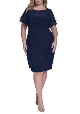 Jessica Howard Women's Plus Size Short Sleeve Shift Dress, Navy Blue, 14 W