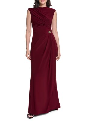 Jessica Howard Women's Short Sleeve Ruched Hardware Gown, 8