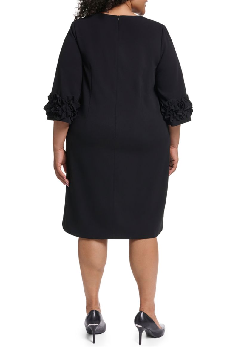 black 3 4 sleeve shift dress J Howard Plus Size 3/4 Scuba Black Woven V Neck RD-07.02.26 Size:70 length sleeves are both