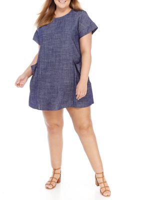 Plus Denim Pocket Shift Dress