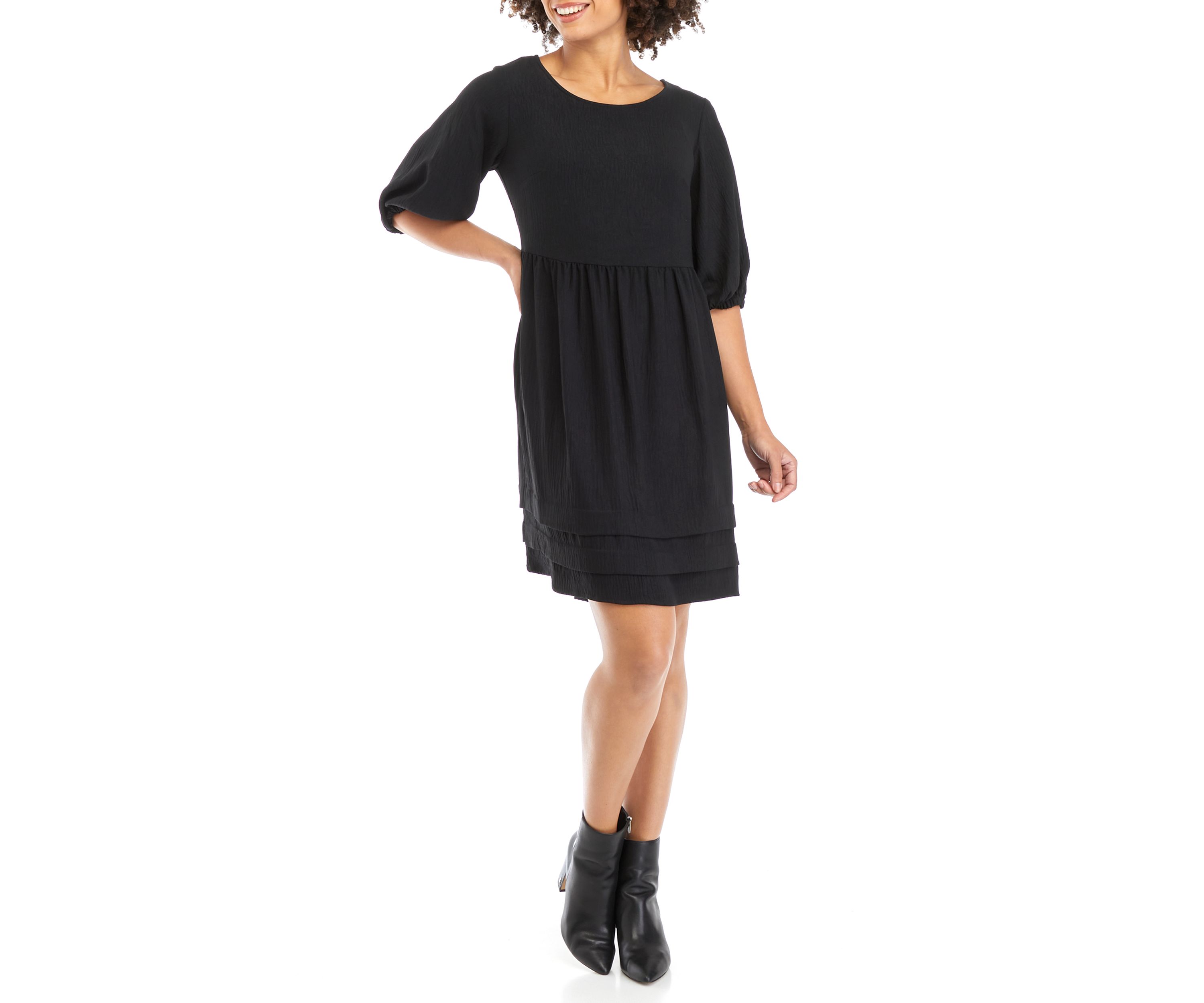 Womens Short Puff Sleeve A-Line Dress 