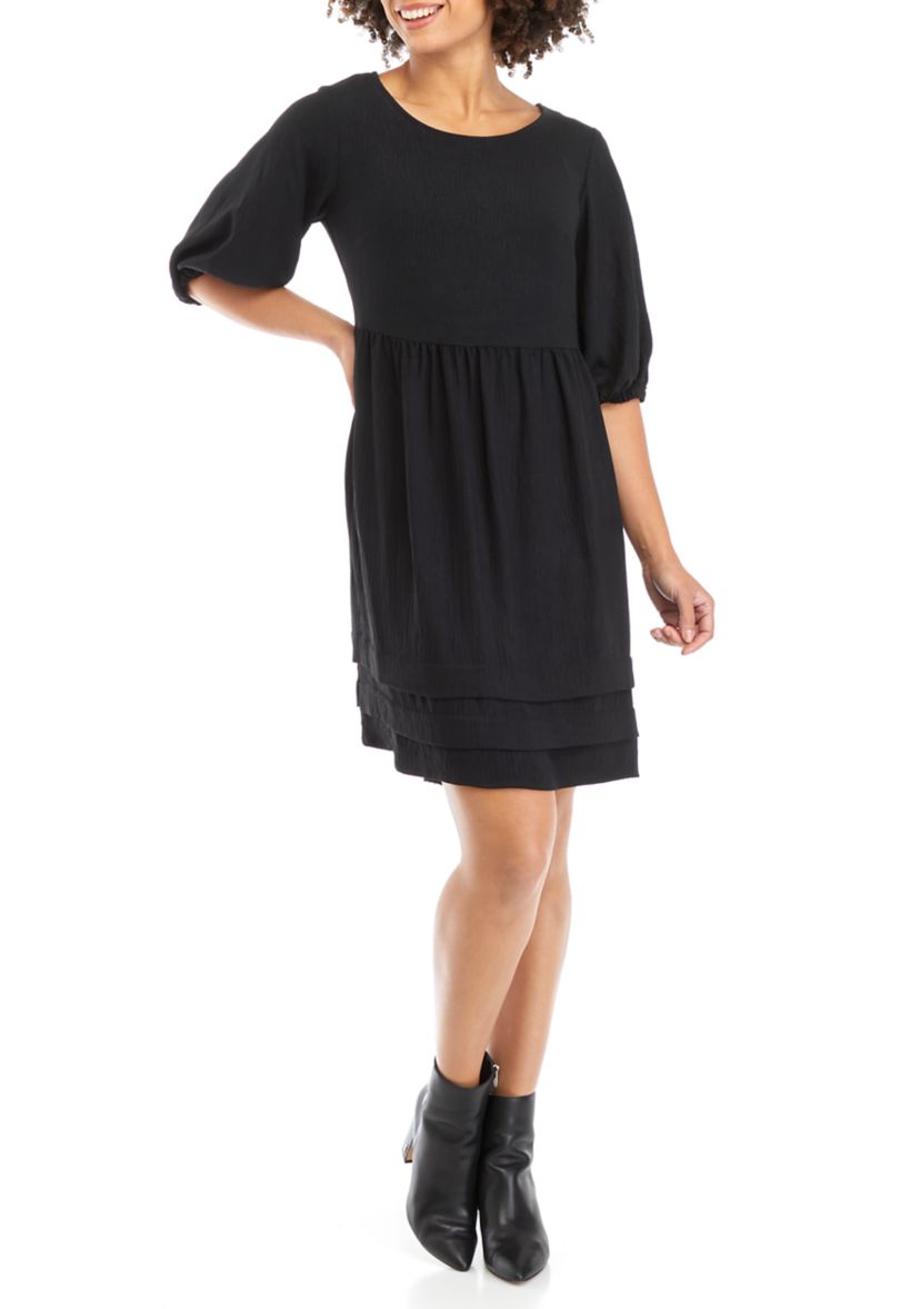 Womens Short Puff Sleeve A-Line Dress 