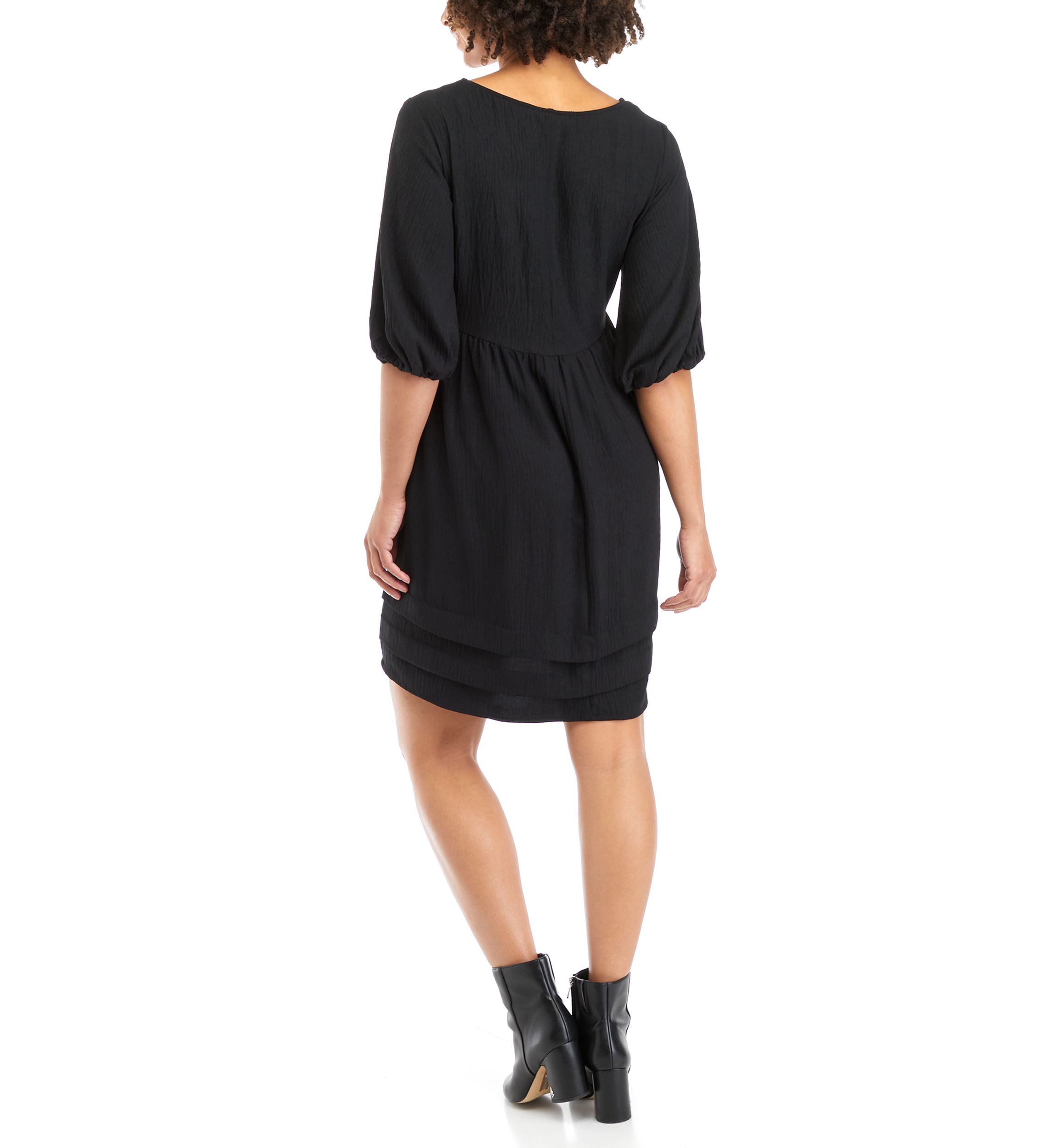 Womens Short Puff Sleeve A-Line Dress 