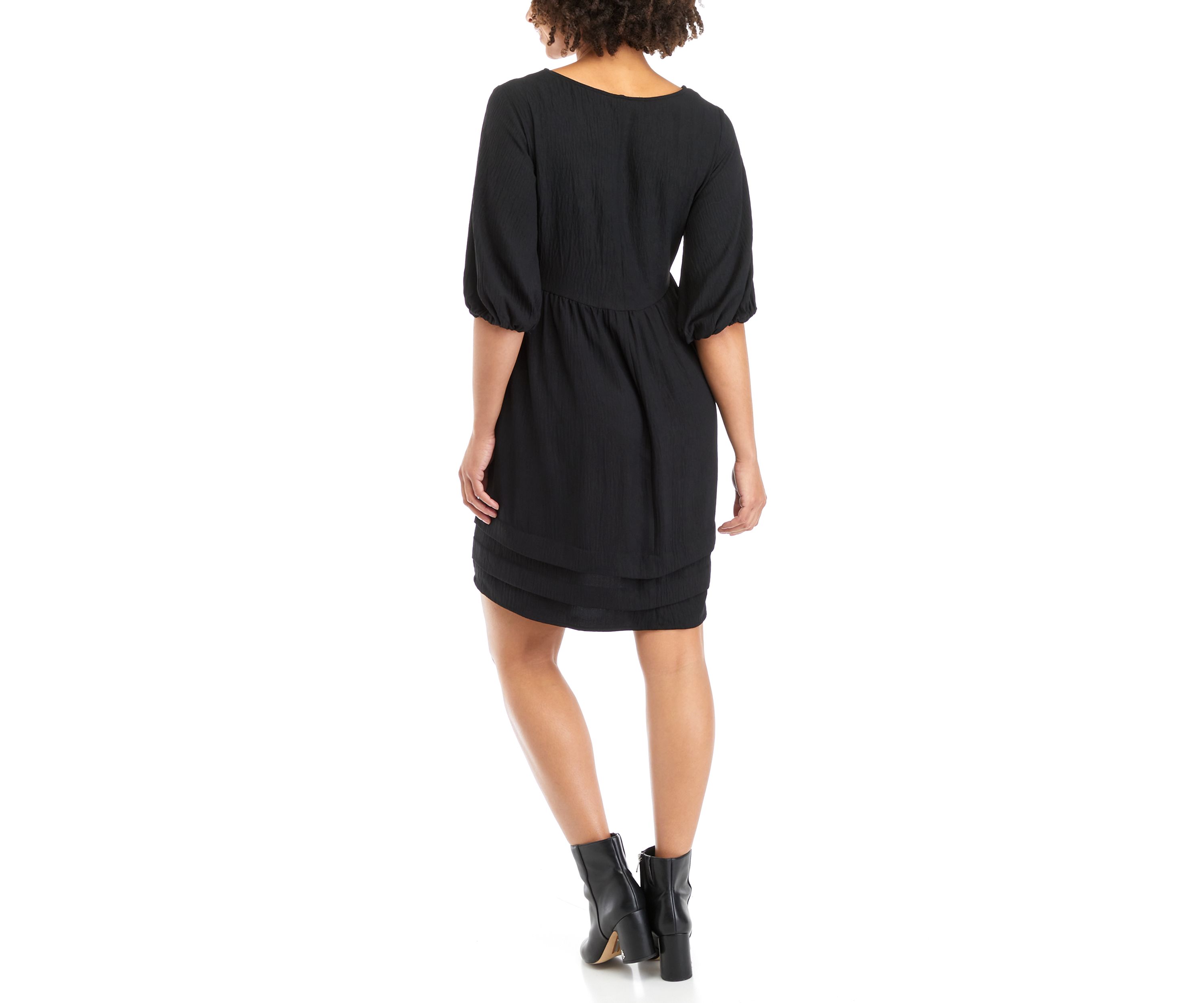Womens Short Puff Sleeve A-Line Dress 