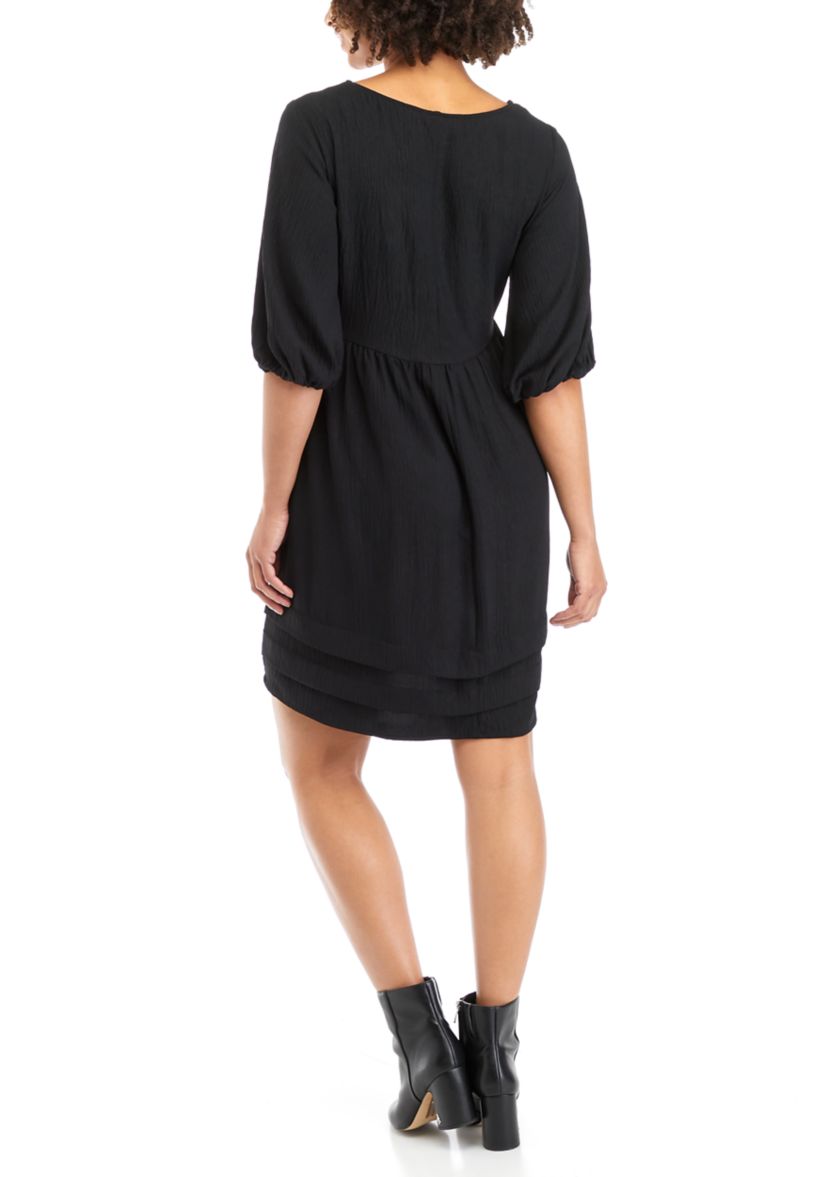 Womens Short Puff Sleeve A-Line Dress 