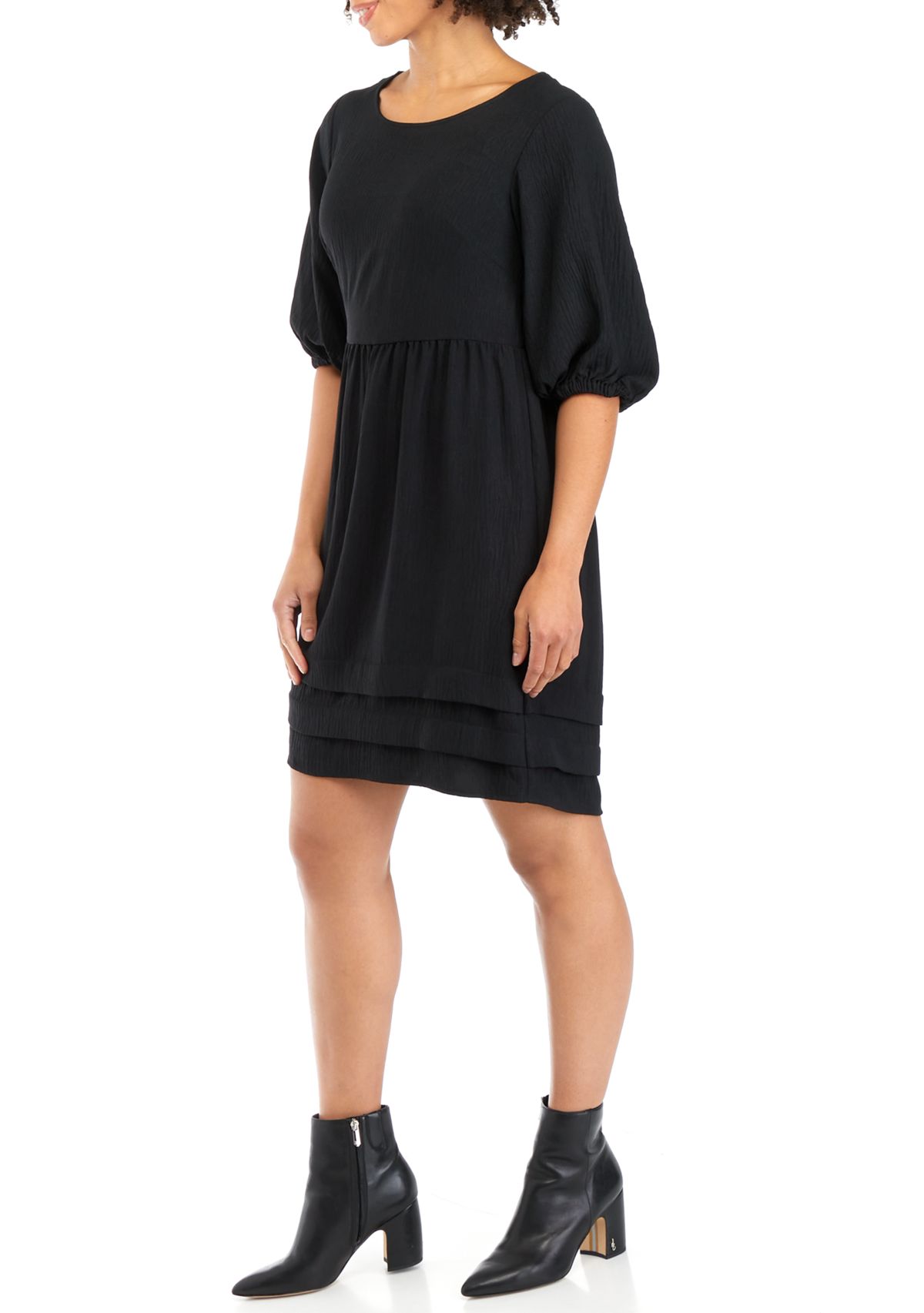 Womens Short Puff Sleeve A-Line Dress 