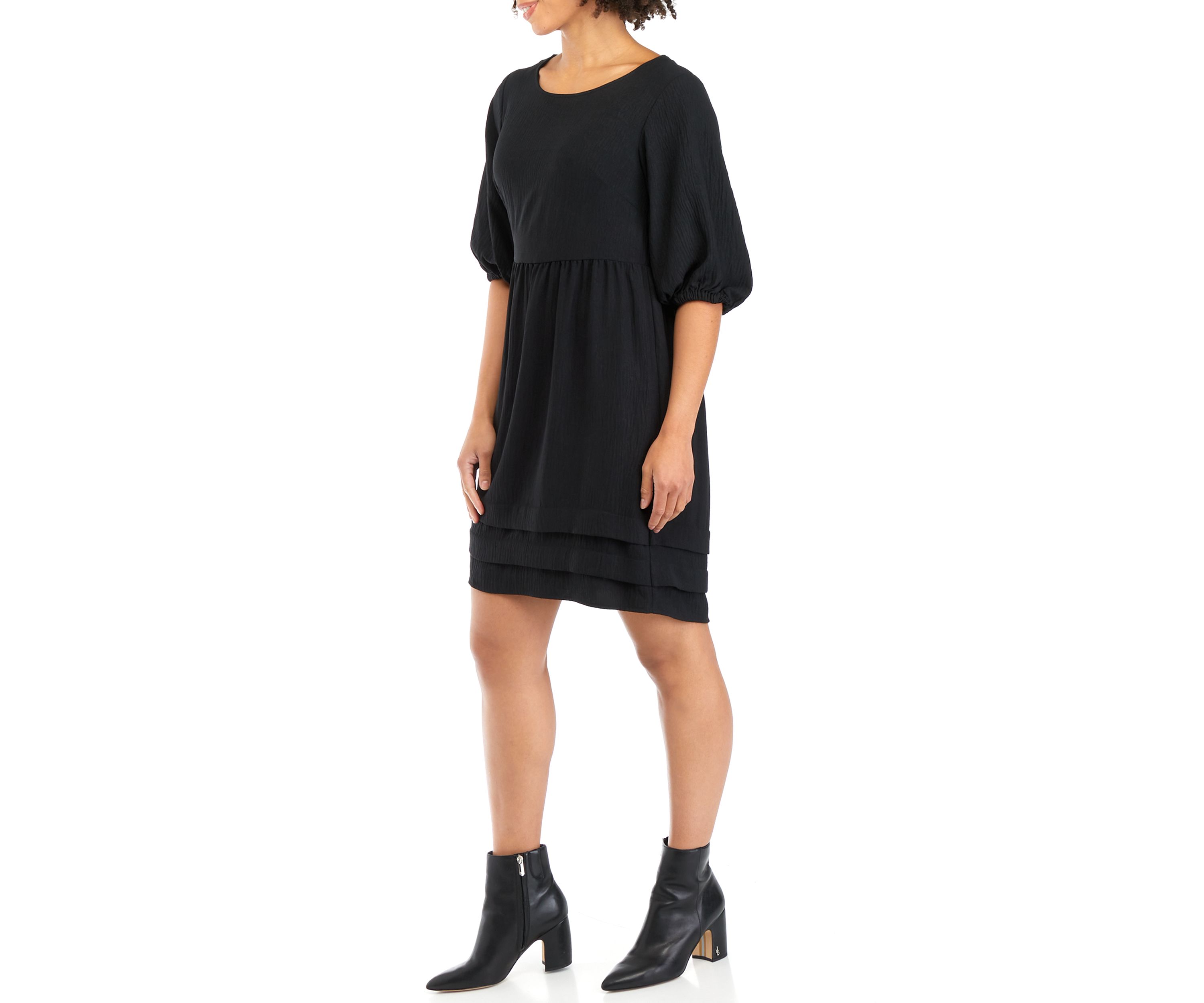Womens Short Puff Sleeve A-Line Dress 