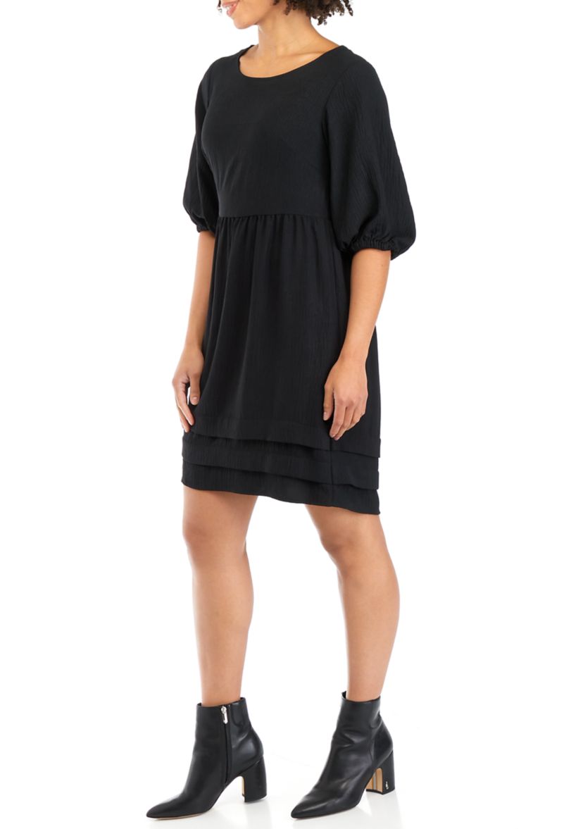 Womens Short Puff Sleeve A-Line Dress 