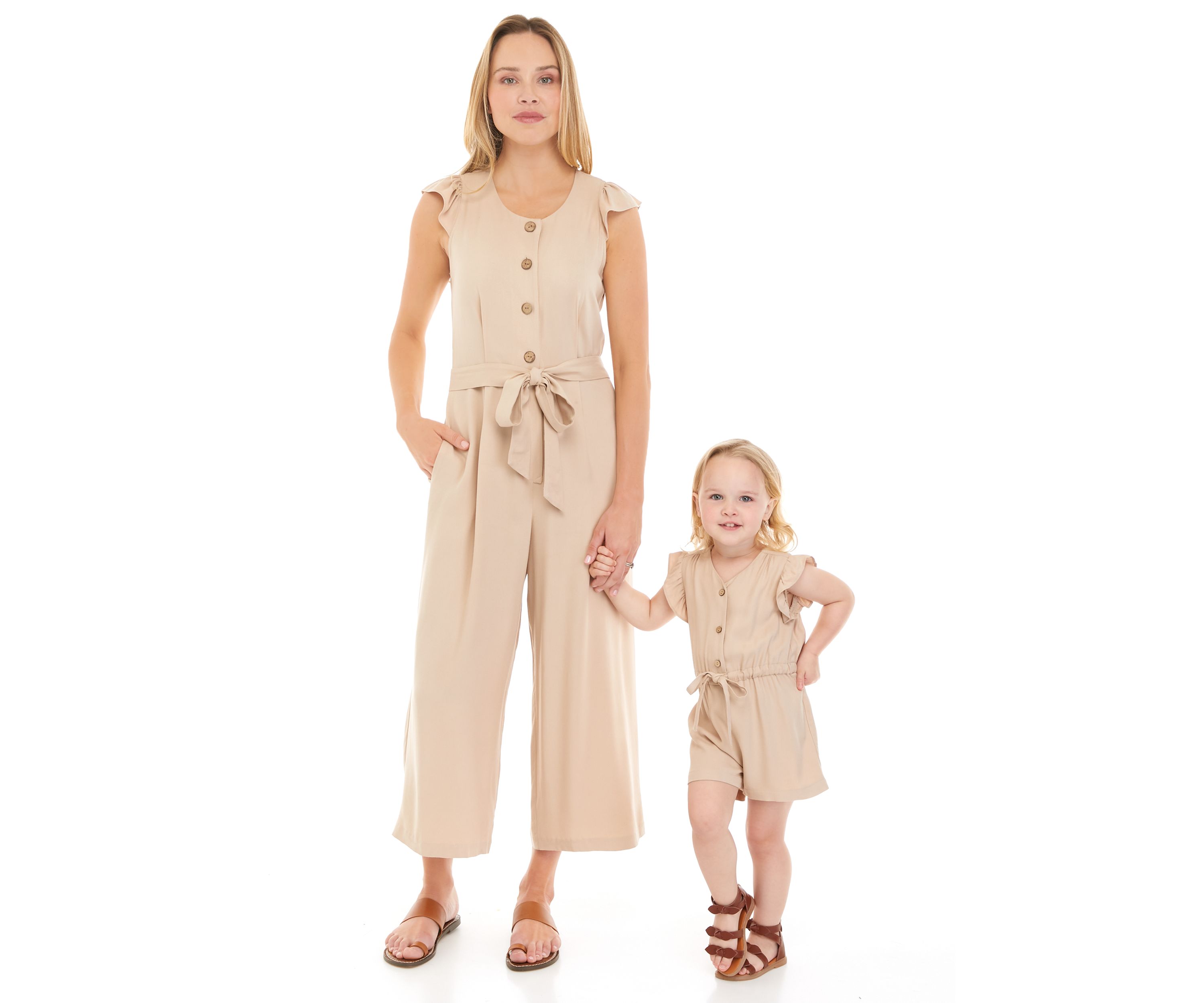 Womens Short Sleeve Flutter Tie Front Linen Jumpsuit