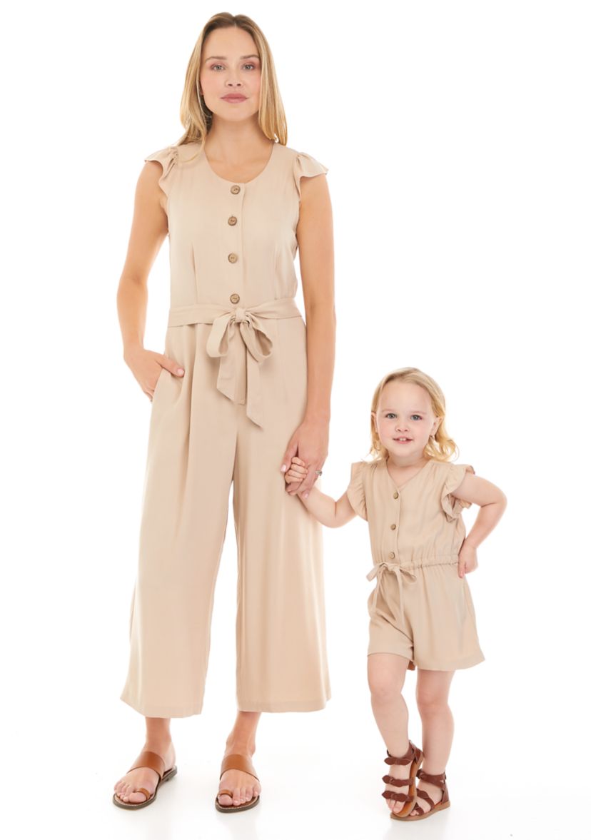 Womens Short Sleeve Flutter Tie Front Linen Jumpsuit