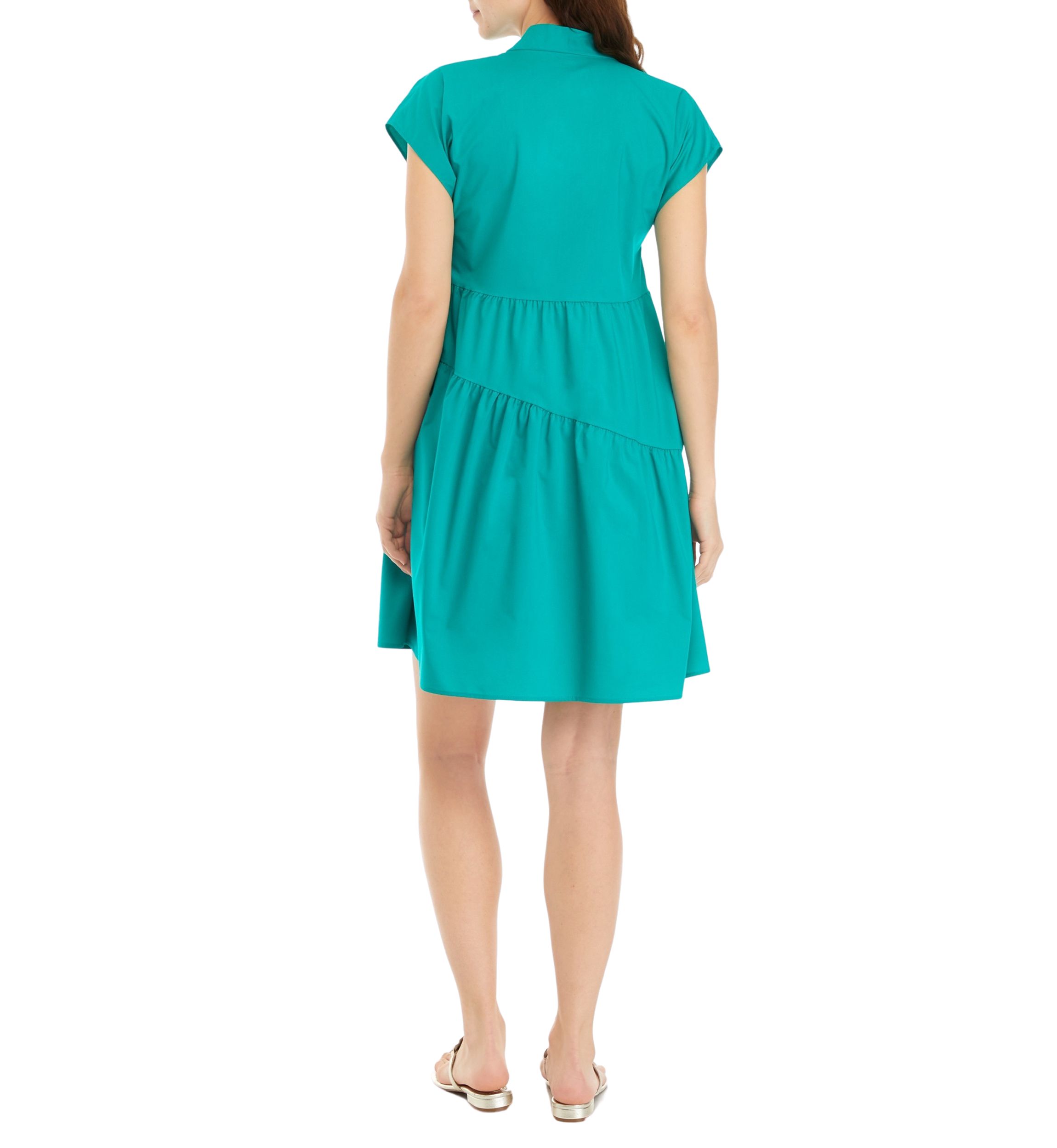 Womens Solid Cotton Tiered A-Line Dress