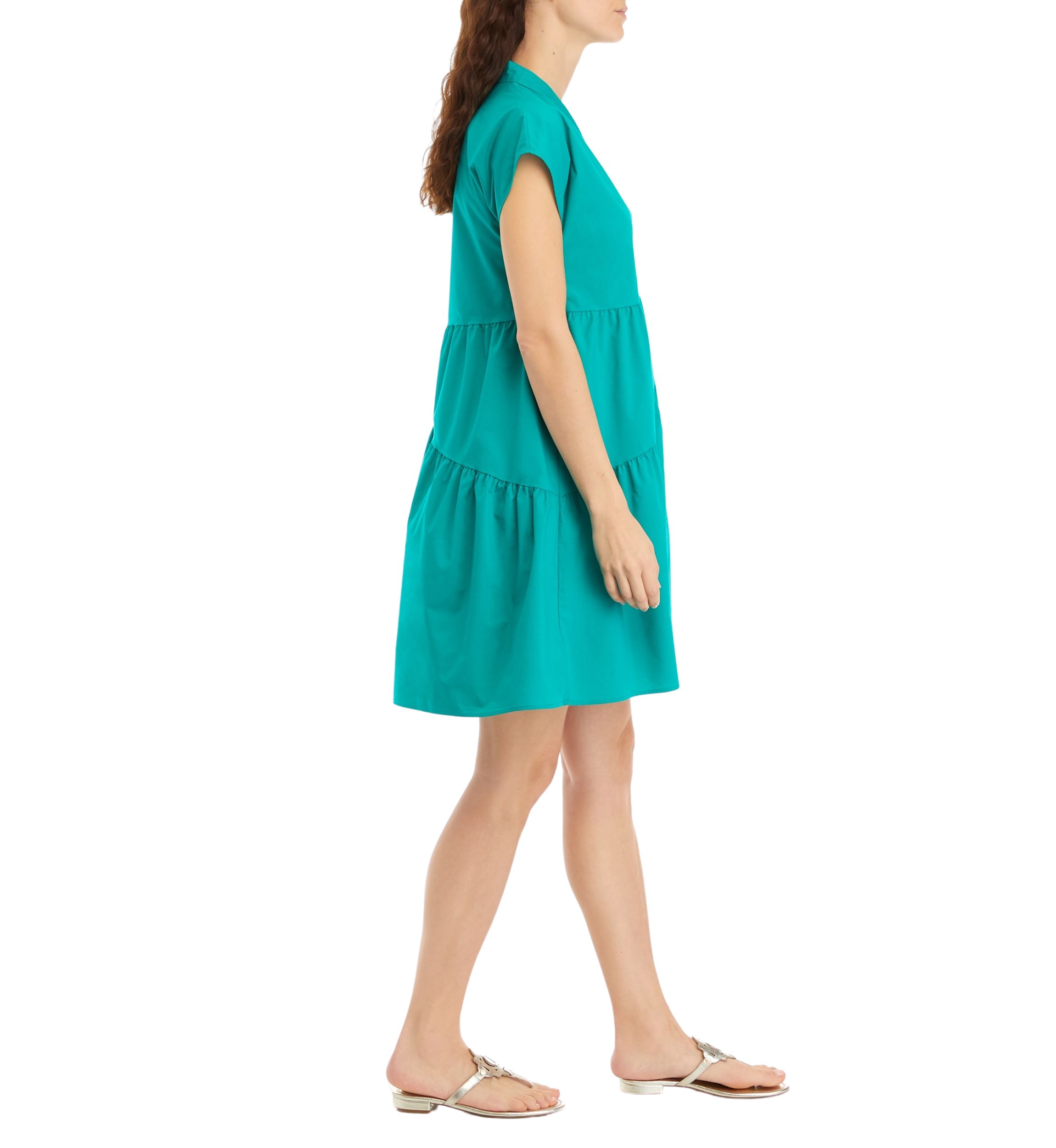 Womens Solid Cotton Tiered A-Line Dress