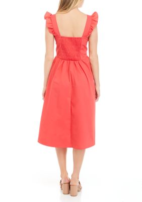 Women's Sleeveless Ruffle Shoulder Smocked Midi Dress