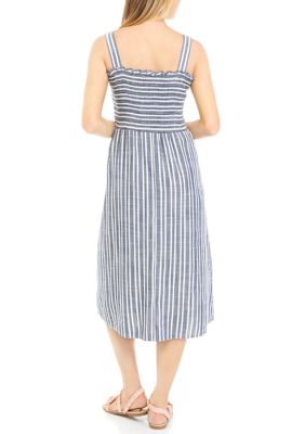 Women's Sleeveless Smocked Linen Stripe Dress