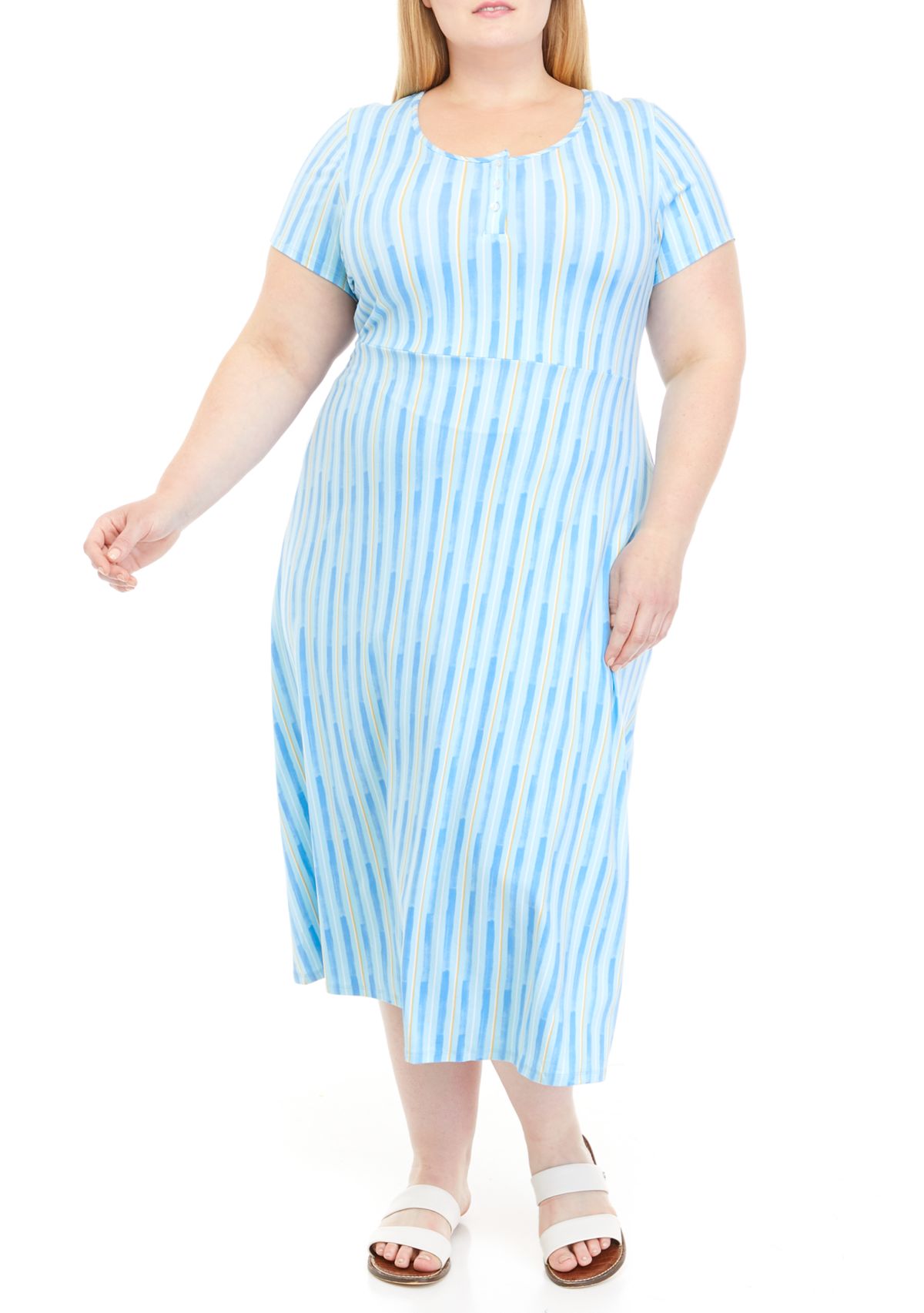 Plus Size Short Sleeve Crew Neck Printed Knit Midi Dress 