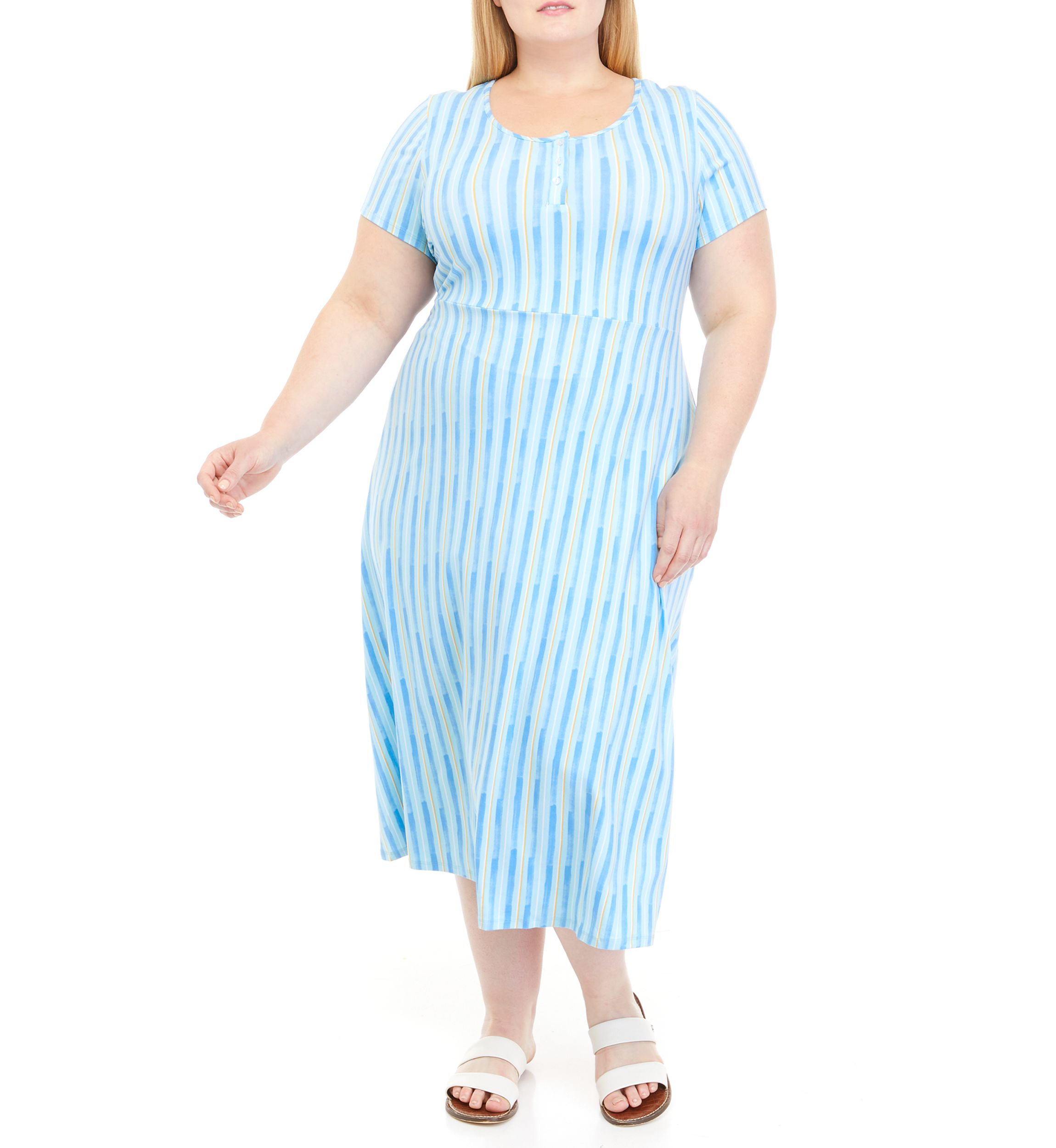 Plus Size Short Sleeve Crew Neck Printed Knit Midi Dress 