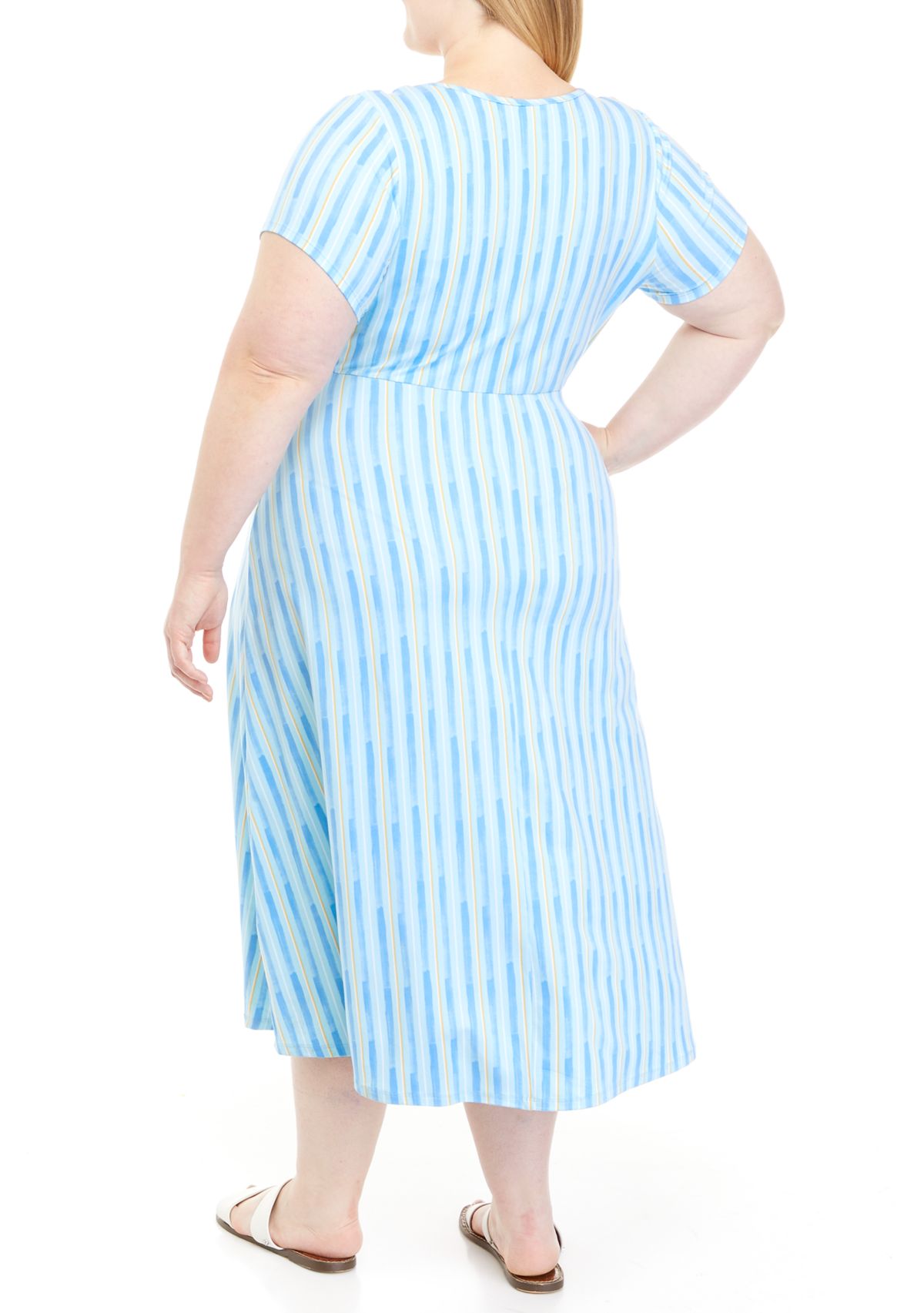 Plus Size Short Sleeve Crew Neck Printed Knit Midi Dress 