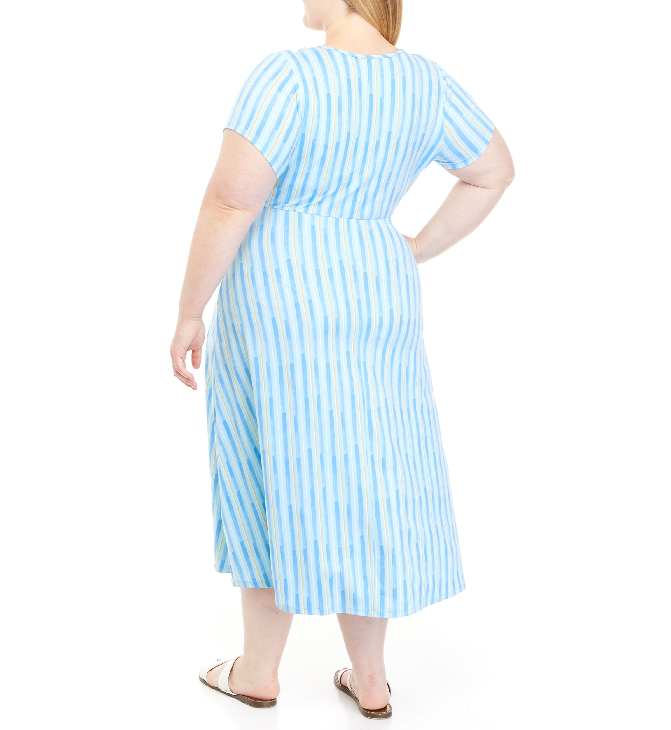 Plus Size Short Sleeve Crew Neck Printed Knit Midi Dress 