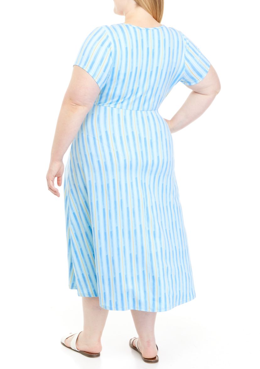 Plus Size Short Sleeve Crew Neck Printed Knit Midi Dress 